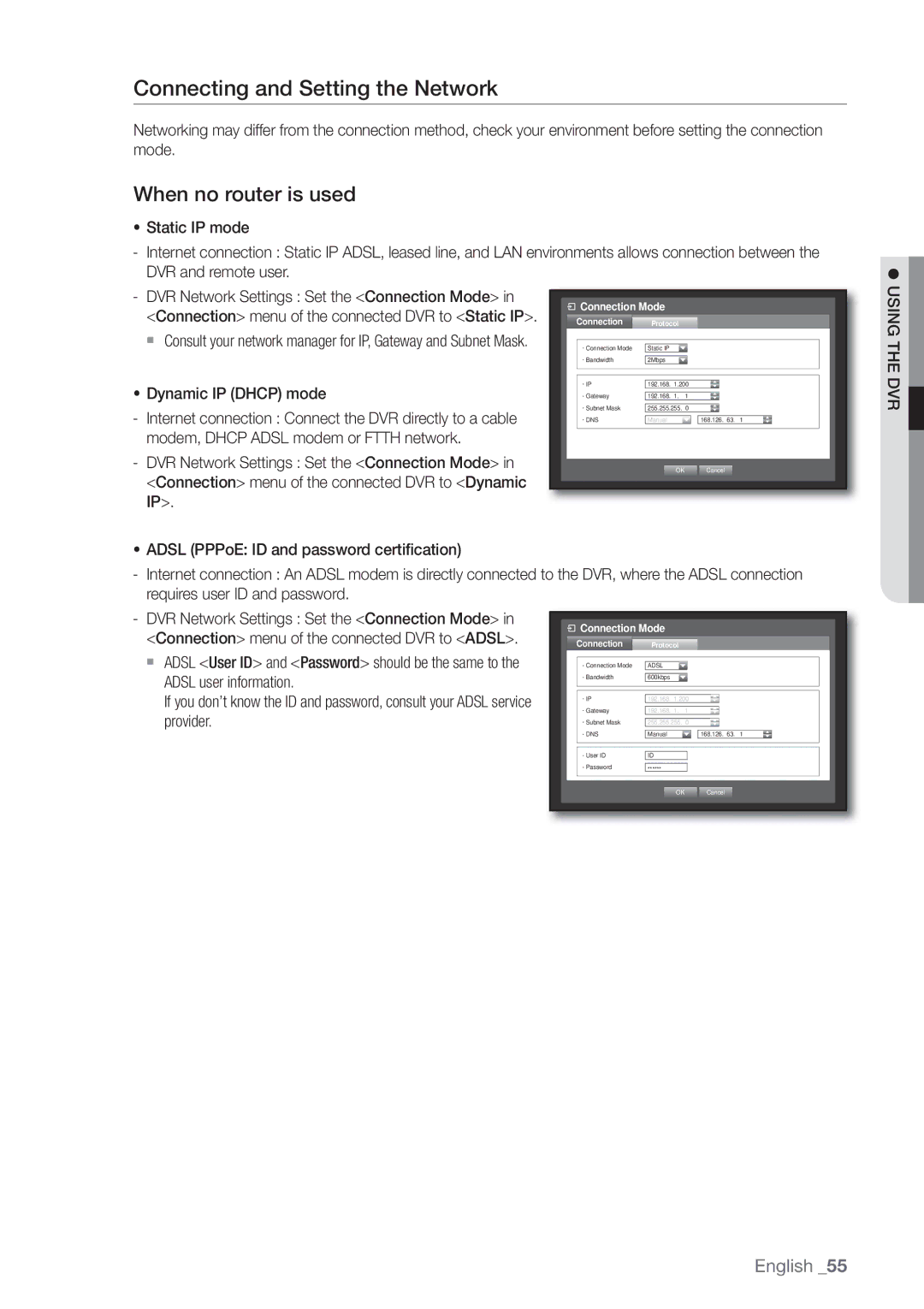 Samsung SDE3004, SDE-3004 user manual Connecting and Setting the Network, When no router is used 