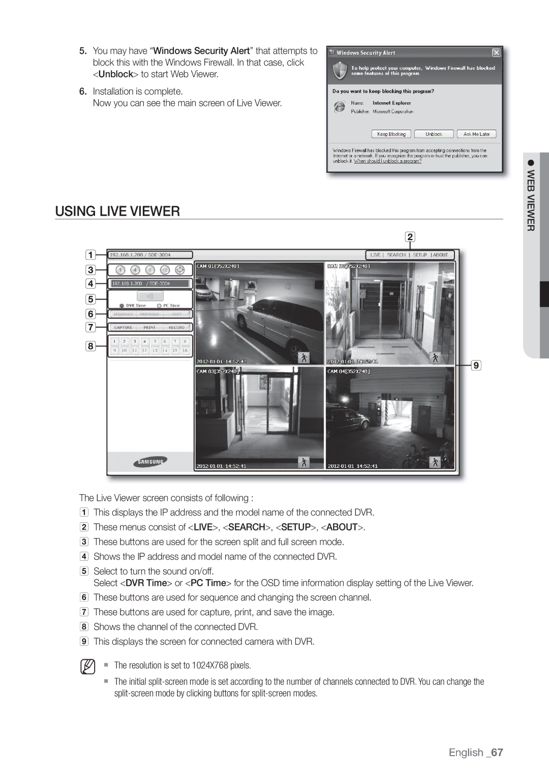 Samsung SDE3004, SDE-3004 user manual Using Live Viewer 