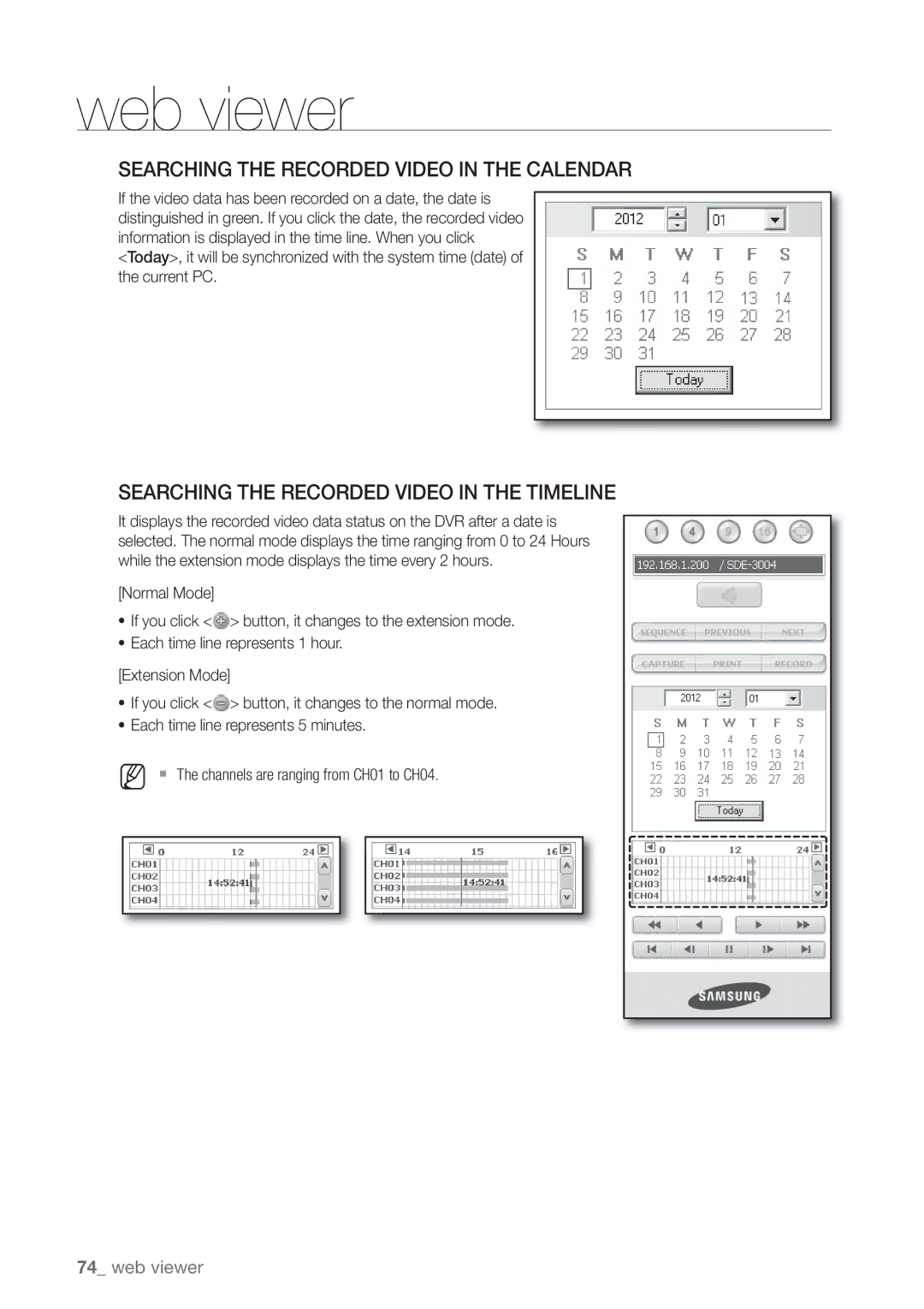 Samsung SDE-3004, SDE3004 user manual Searching the Recorded Video in the Calendar 