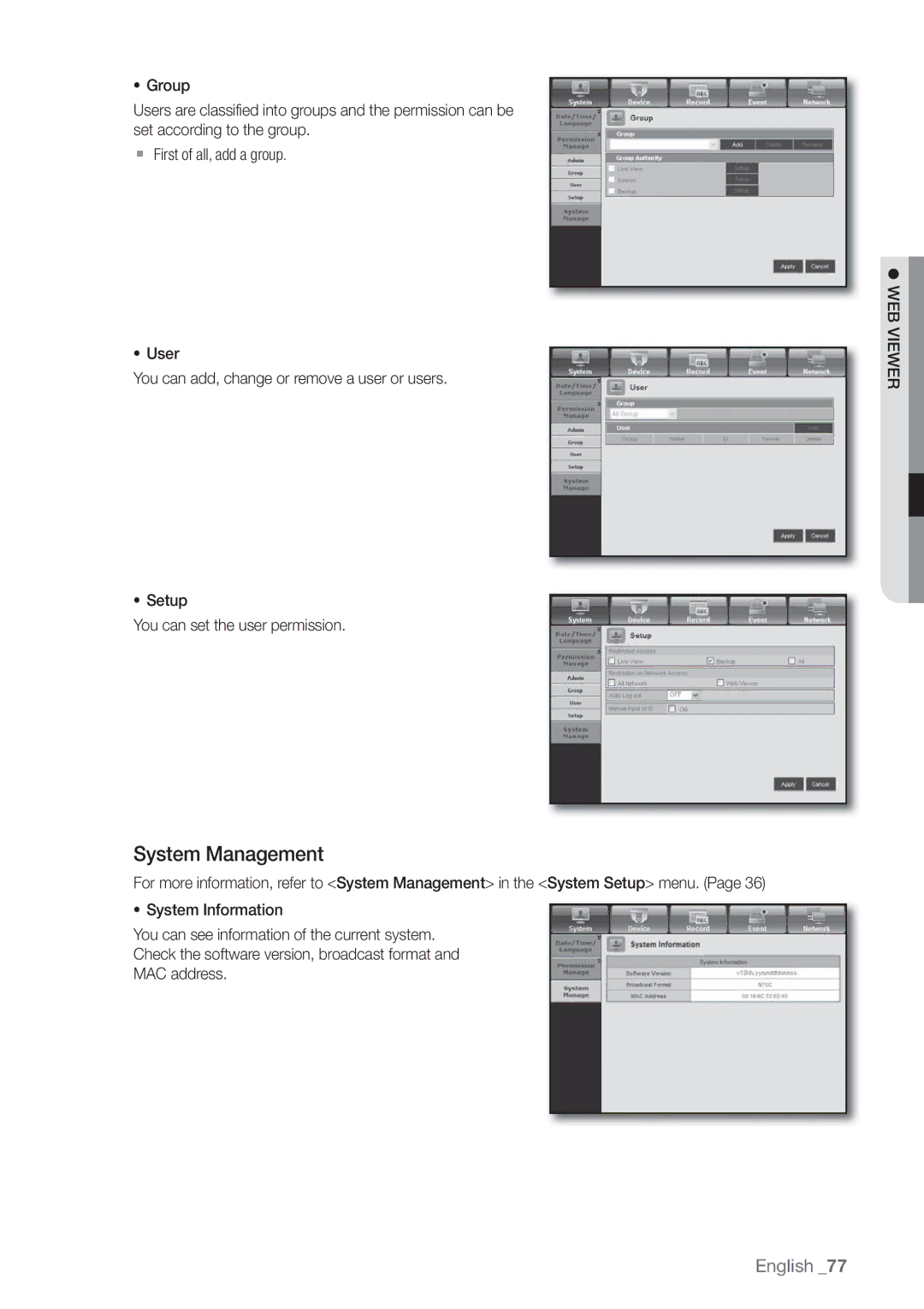 Samsung SDE3004, SDE-3004 user manual System Management 