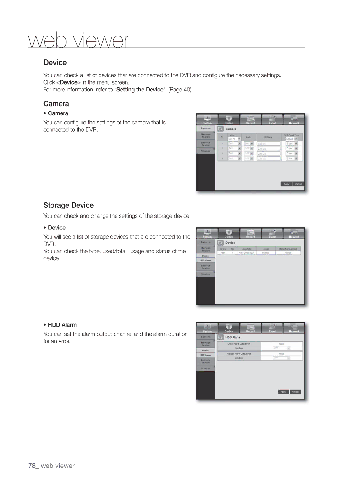 Samsung SDE-3004, SDE3004 user manual Camera, Storage Device 