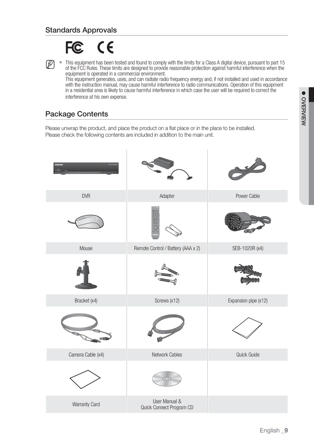 Samsung SDE3004, SDE-3004 user manual Standards Approvals, Package Contents 