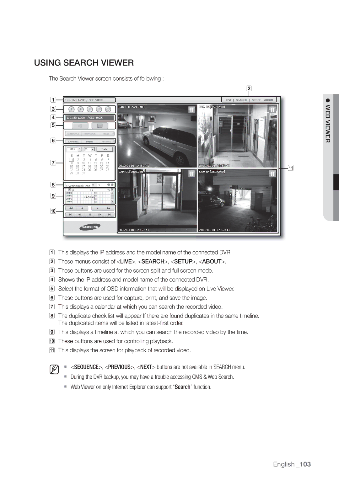 Samsung SDE-400X, SDE5003, SDE-500X, SDE-5003 user manual Using Search Viewer 