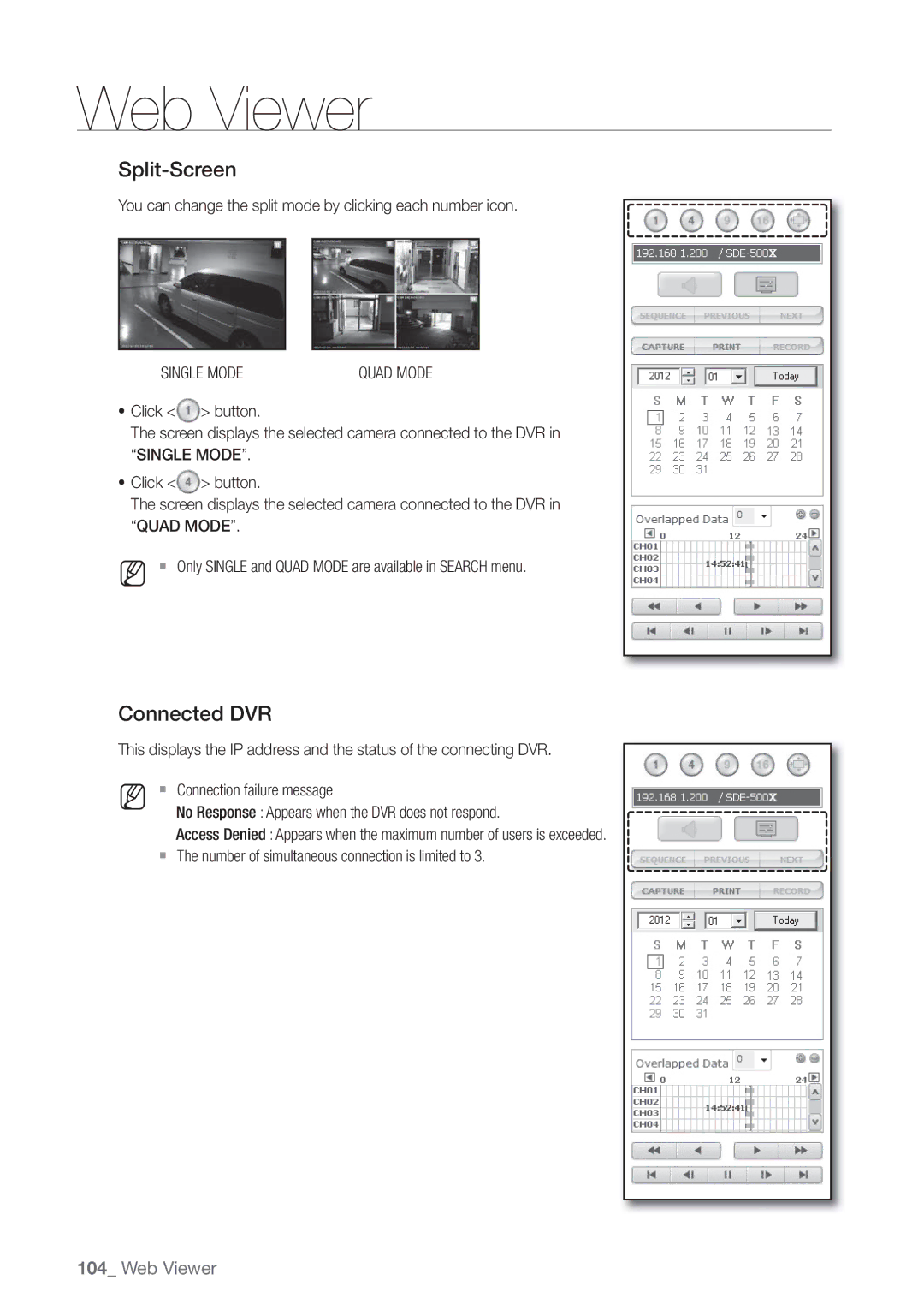 Samsung SDE5003, SDE-500X, SDE-5003, SDE-400X user manual You can change the split mode by clicking each number icon 