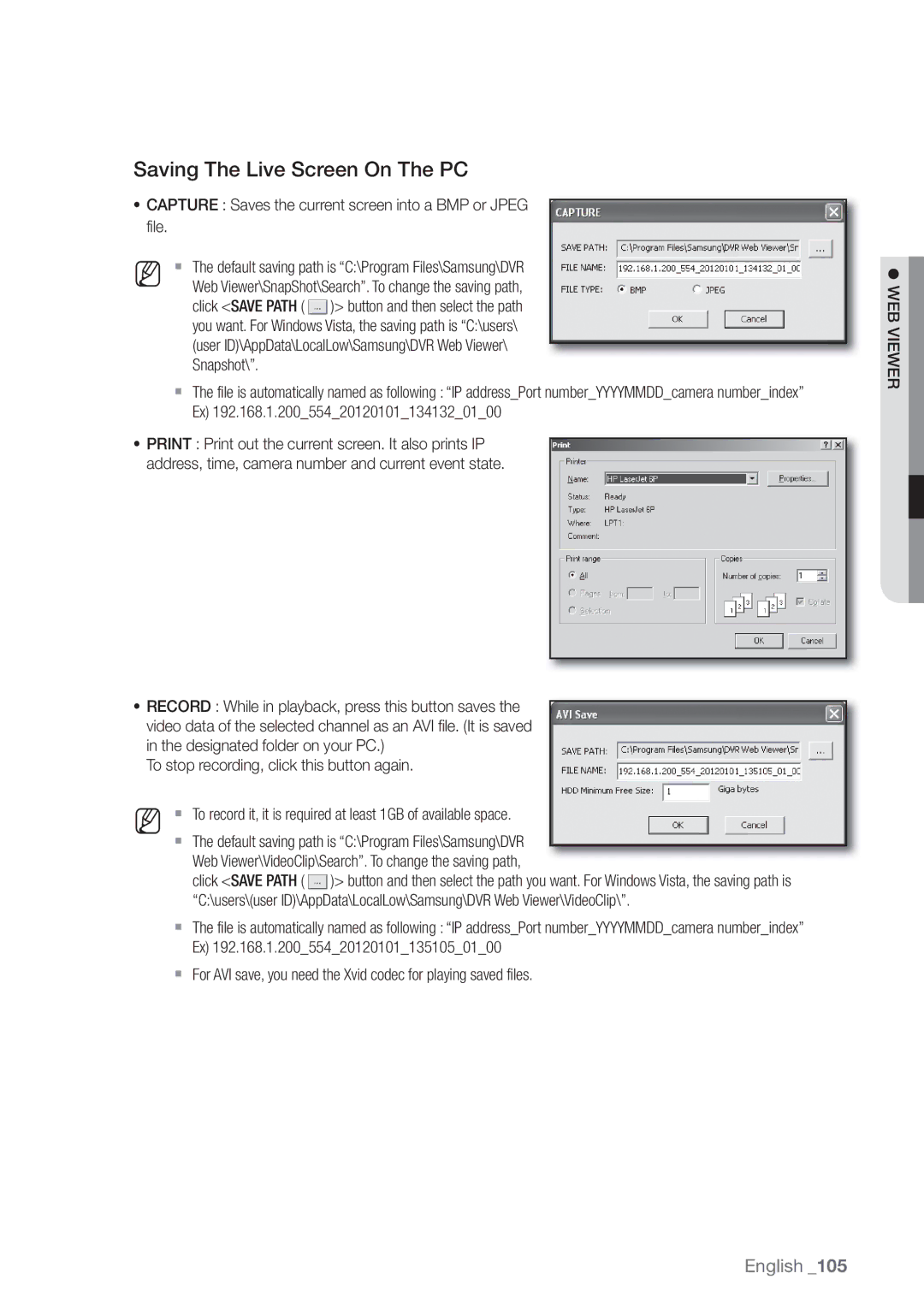 Samsung SDE-500X, SDE5003, SDE-5003, SDE-400X user manual Saving The Live Screen On The PC 