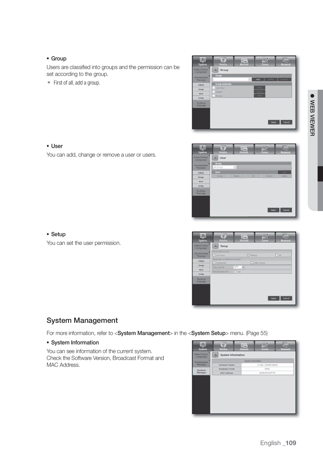 Samsung SDE-500X, SDE5003, SDE-5003, SDE-400X user manual System Management 