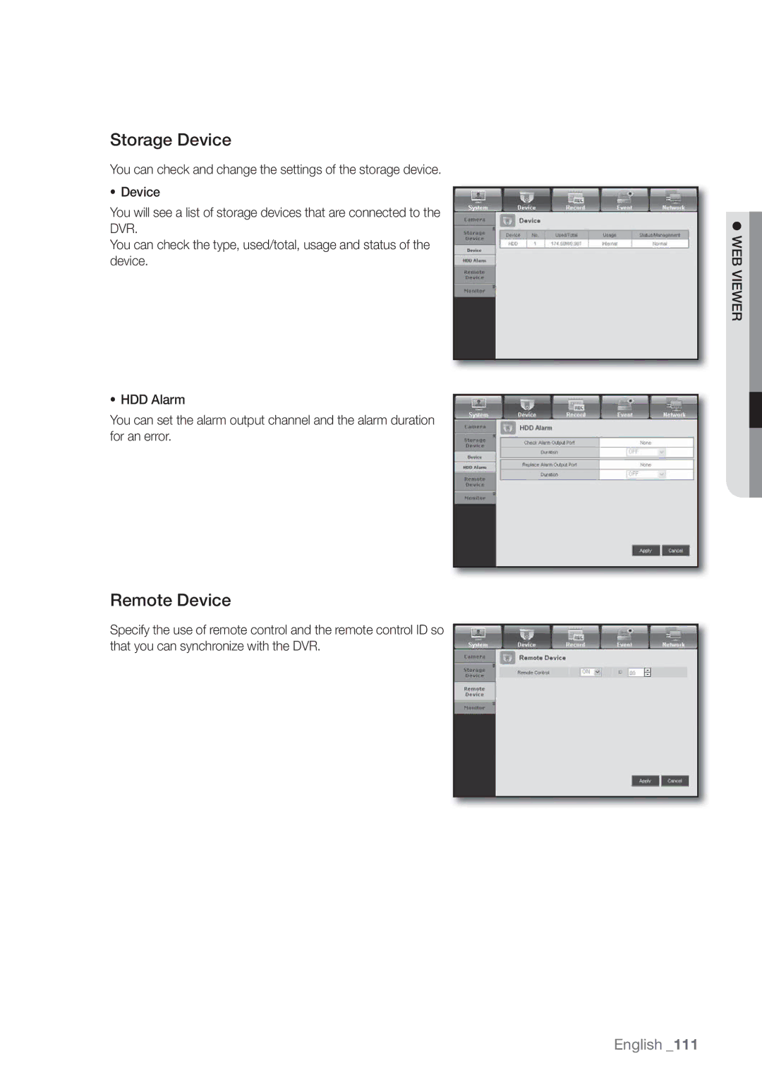 Samsung SDE-400X, SDE5003, SDE-500X, SDE-5003 user manual Storage Device, Remote Device 