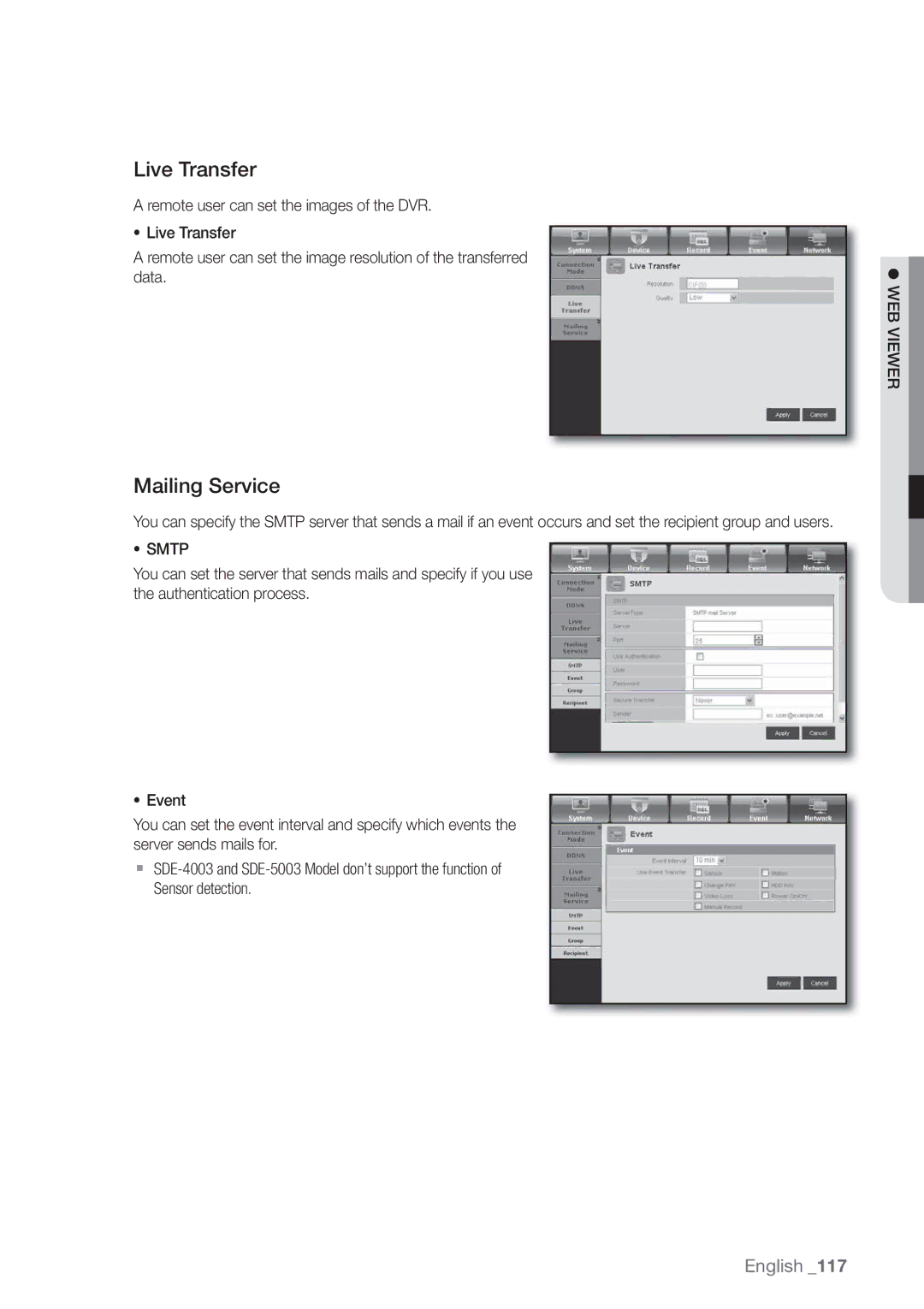 Samsung SDE-500X, SDE5003, SDE-5003, SDE-400X user manual Live Transfer, Mailing Service, Smtp 