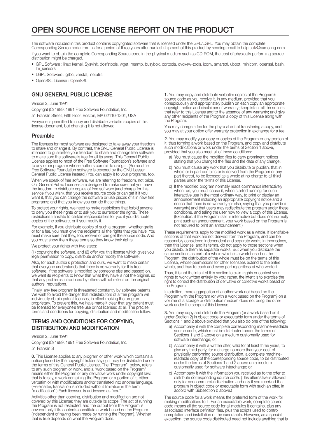 Samsung SDE-500X, SDE5003, SDE-5003 Open Source License Report on the Product, GNU General Public License, Preamble 