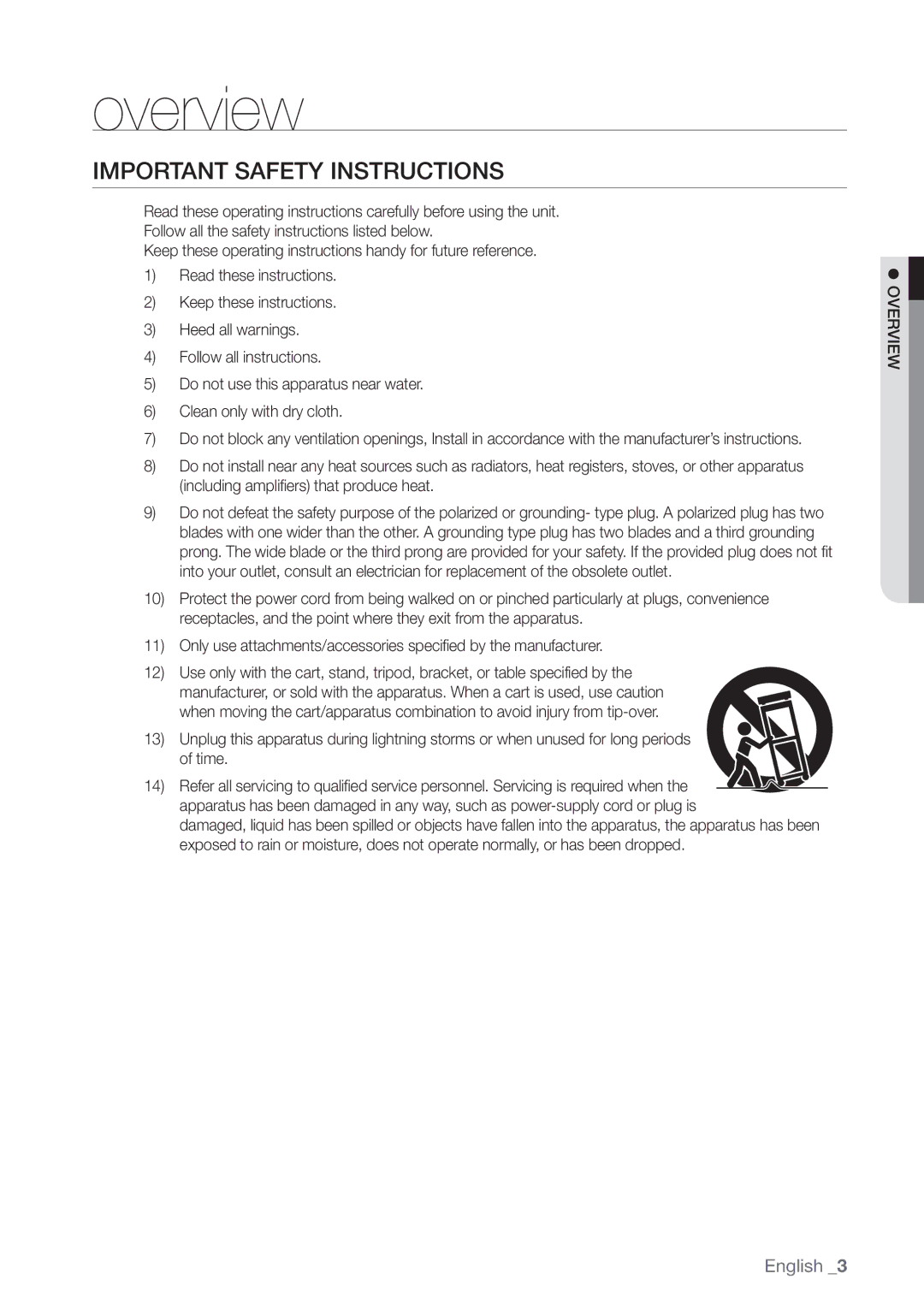 Samsung SDE-400X, SDE5003, SDE-500X, SDE-5003 user manual Important Safety Instructions,  Overview 