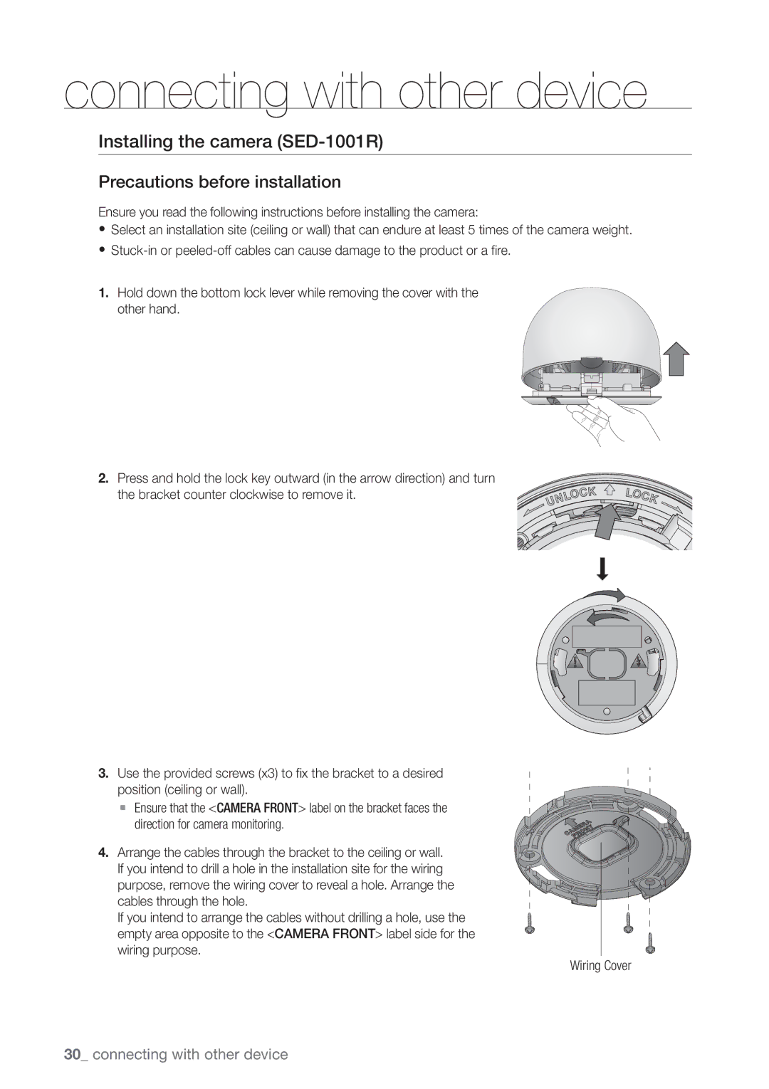 Samsung SDE-5003, SDE5003, SDE-500X, SDE-400X user manual Installing the camera SED-1001R, Precautions before installation 