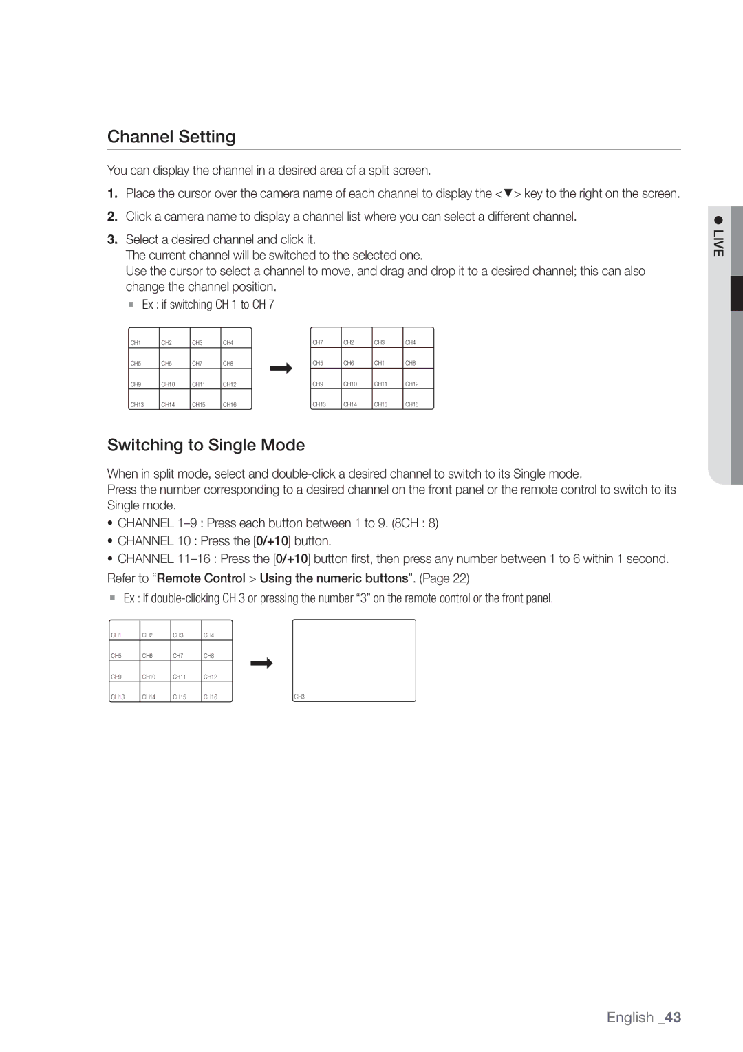 Samsung SDE-400X, SDE5003, SDE-500X, SDE-5003 user manual Channel Setting, Switching to Single Mode 