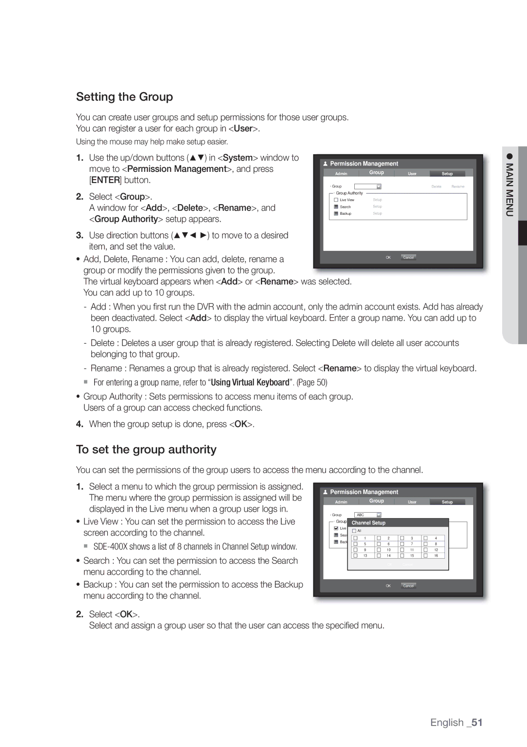 Samsung SDE-400X, SDE5003, SDE-500X, SDE-5003 user manual Setting the Group, To set the group authority 