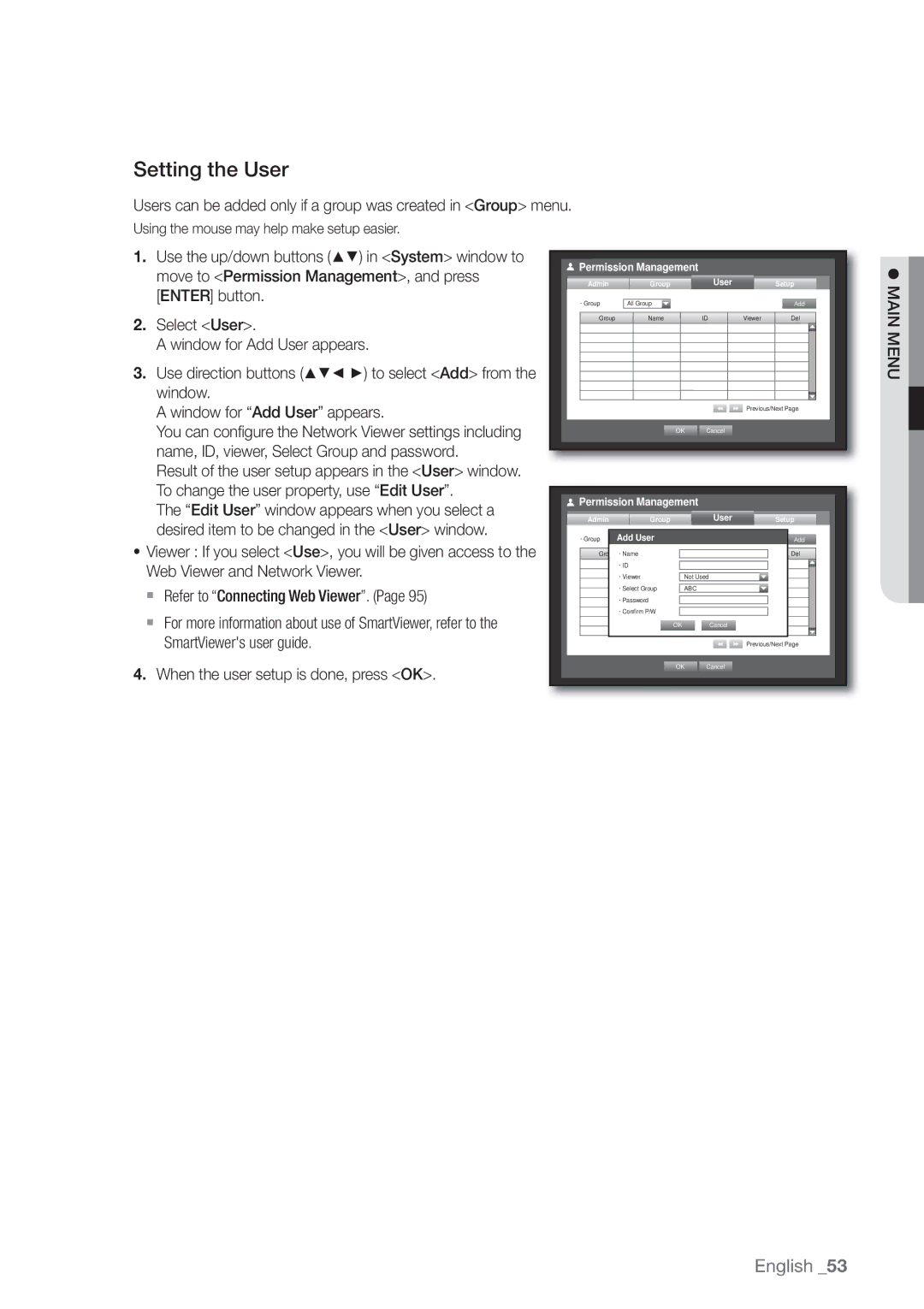 Samsung SDE-500X, SDE5003, SDE-5003, SDE-400X user manual Setting the User, When the user setup is done, press OK, Add User 