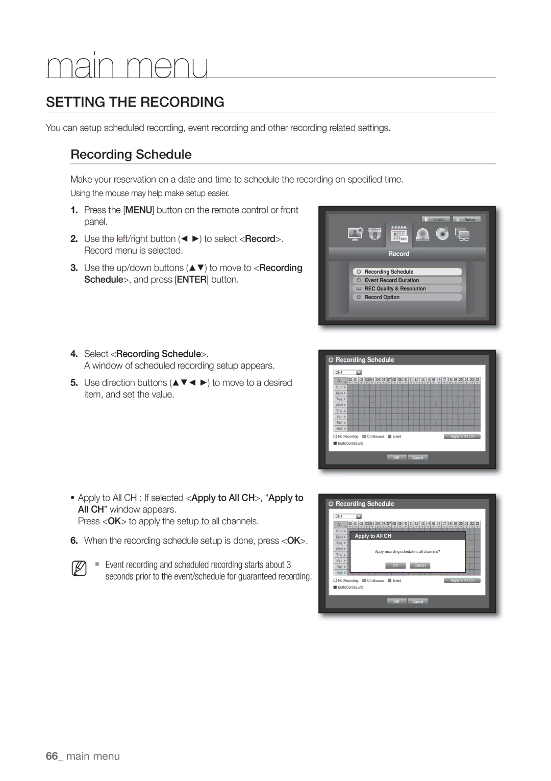 Samsung SDE-5003, SDE5003, SDE-500X, SDE-400X user manual Setting the Recording, Recording Schedule 