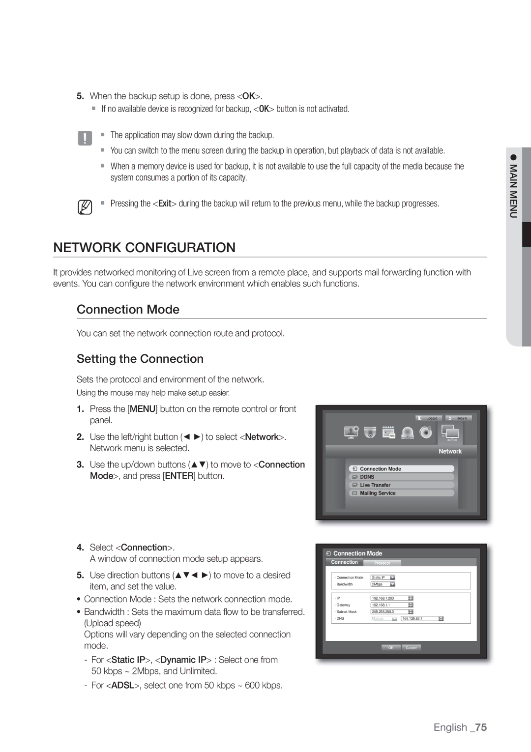 Samsung SDE-400X, SDE5003, SDE-500X, SDE-5003 user manual Network Configuration, Connection Mode, Setting the Connection 