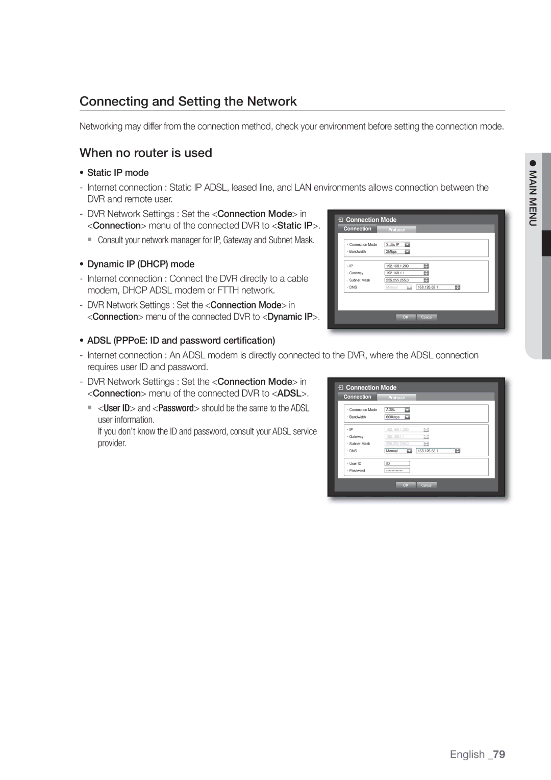 Samsung SDE-400X, SDE5003, SDE-500X, SDE-5003 user manual Connecting and Setting the Network, When no router is used 