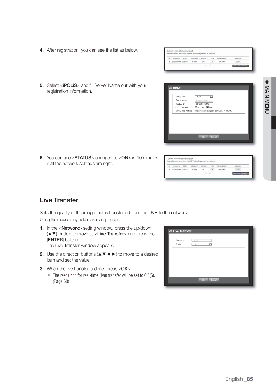 Samsung SDE-500X, SDE5003, SDE-5003, SDE-400X user manual Live Transfer 