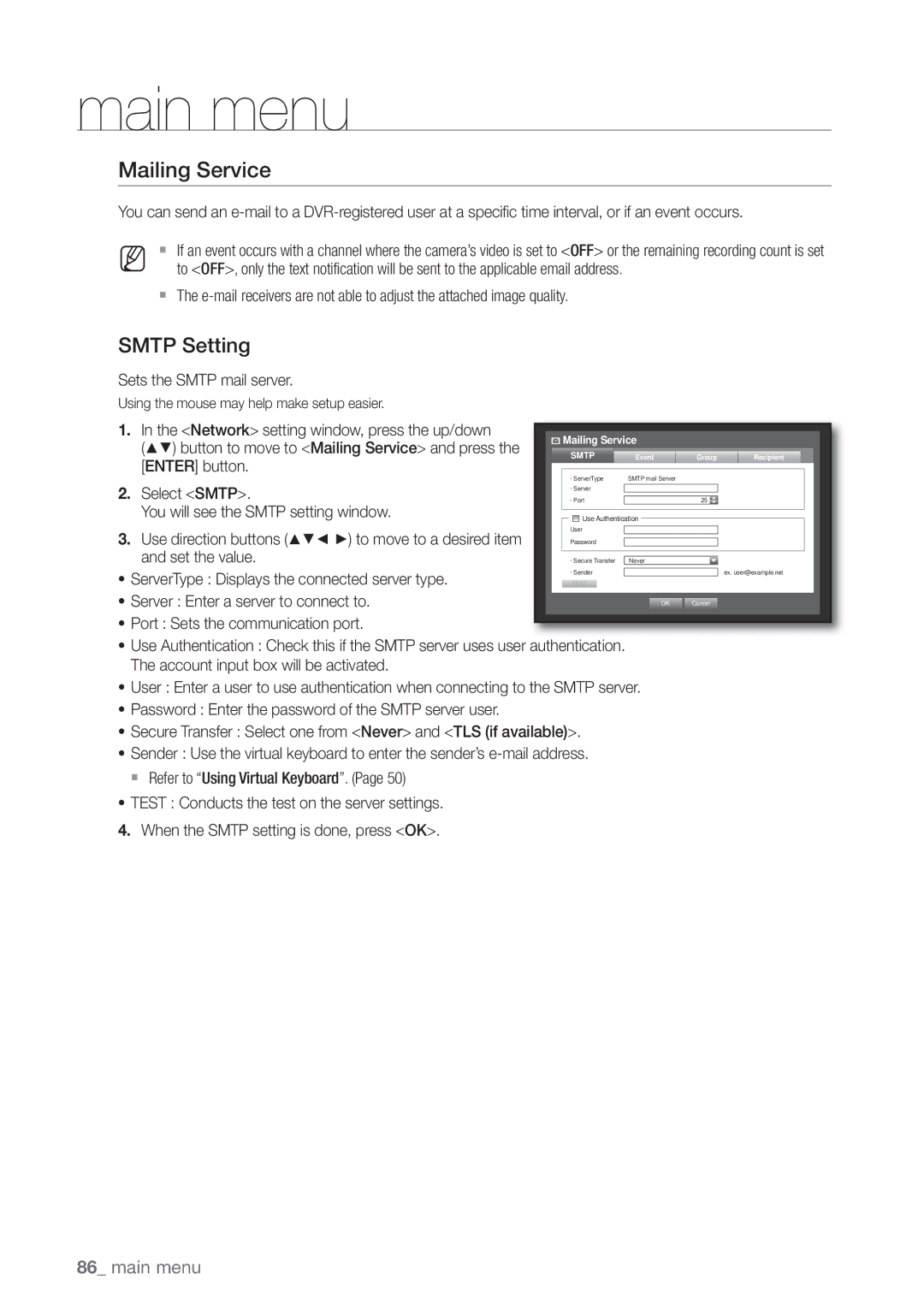 Samsung SDE-5003, SDE5003, SDE-500X, SDE-400X user manual Mailing Service, Smtp Setting 