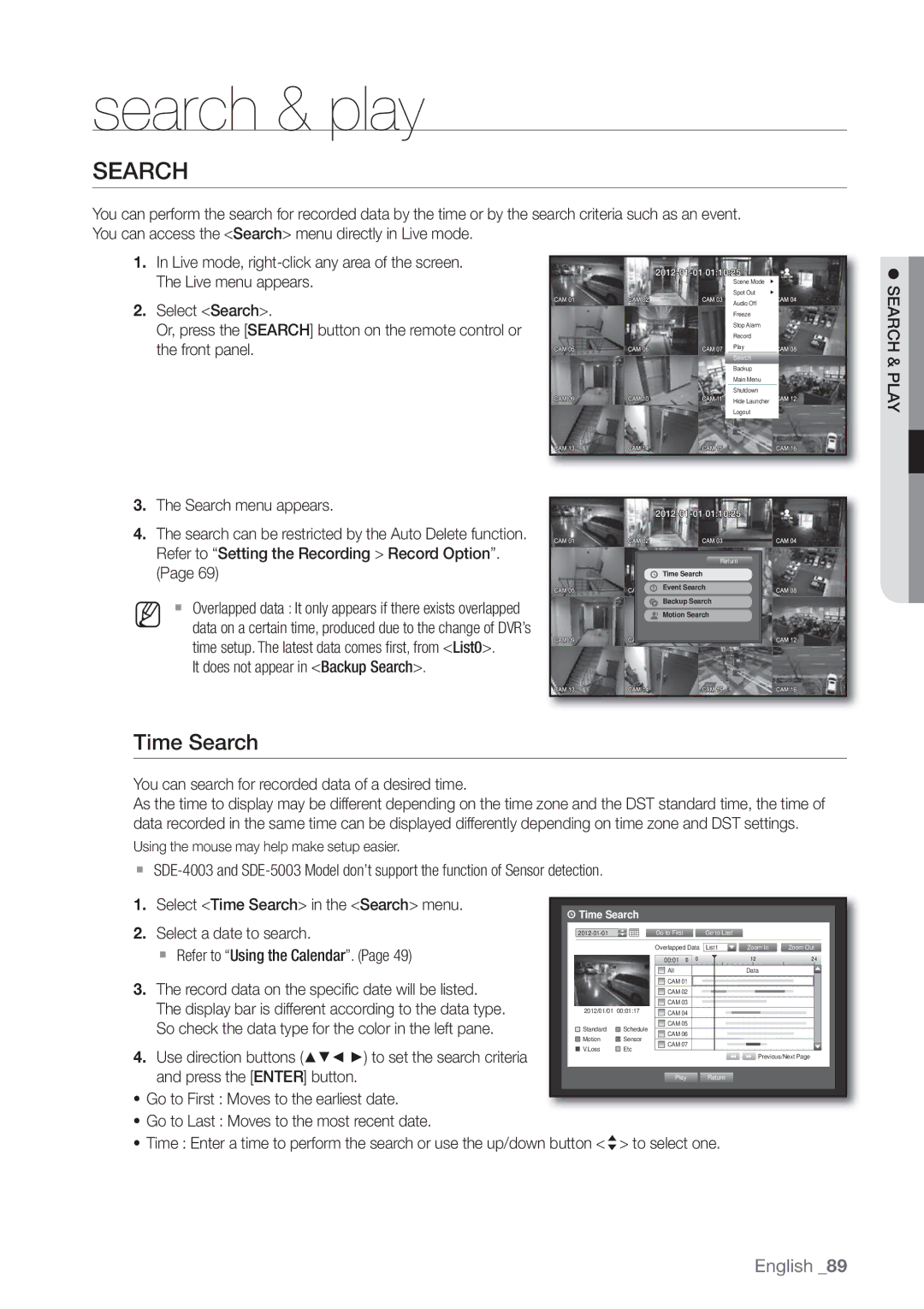 Samsung SDE-500X, SDE5003, SDE-5003, SDE-400X user manual Time Search,  Search & Play 