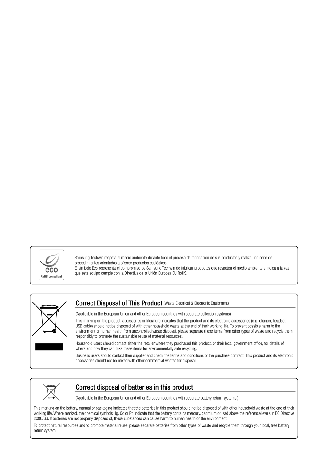 Samsung SDHP4080 user manual Correct disposal of batteries in this product 