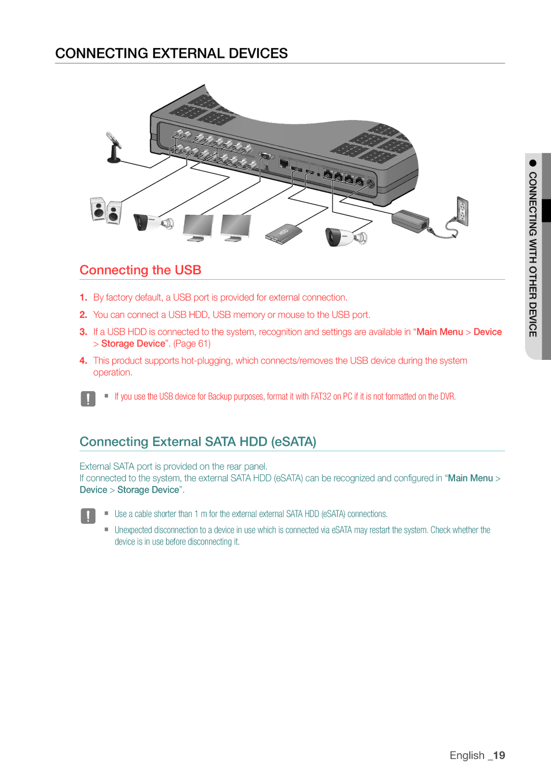 Samsung SDHP4080 user manual Connecting External Devices, Ec ther htodevi wig in ct conne 