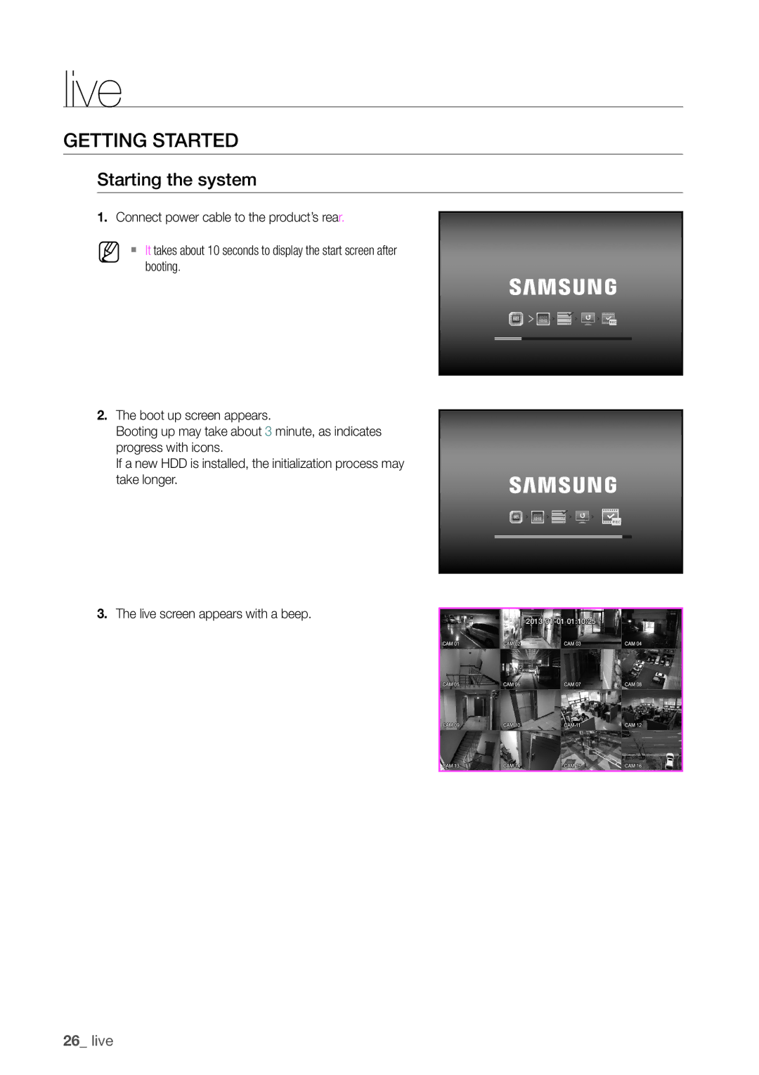 Samsung SDHP4080 user manual Getting Started, Starting the system 