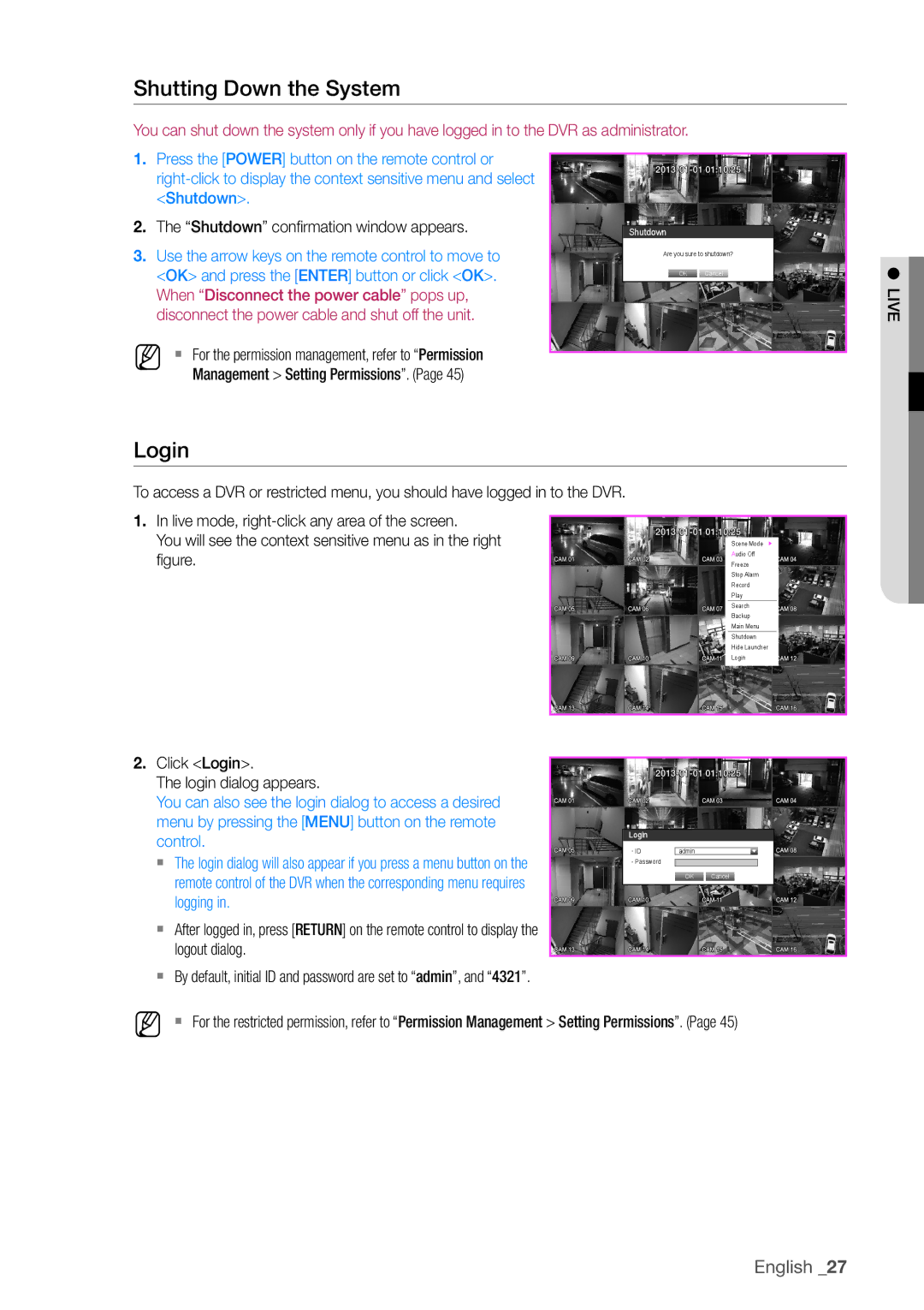 Samsung SDHP4080 user manual Shutting Down the System, Login, You will see the context sensitive menu as in the right 