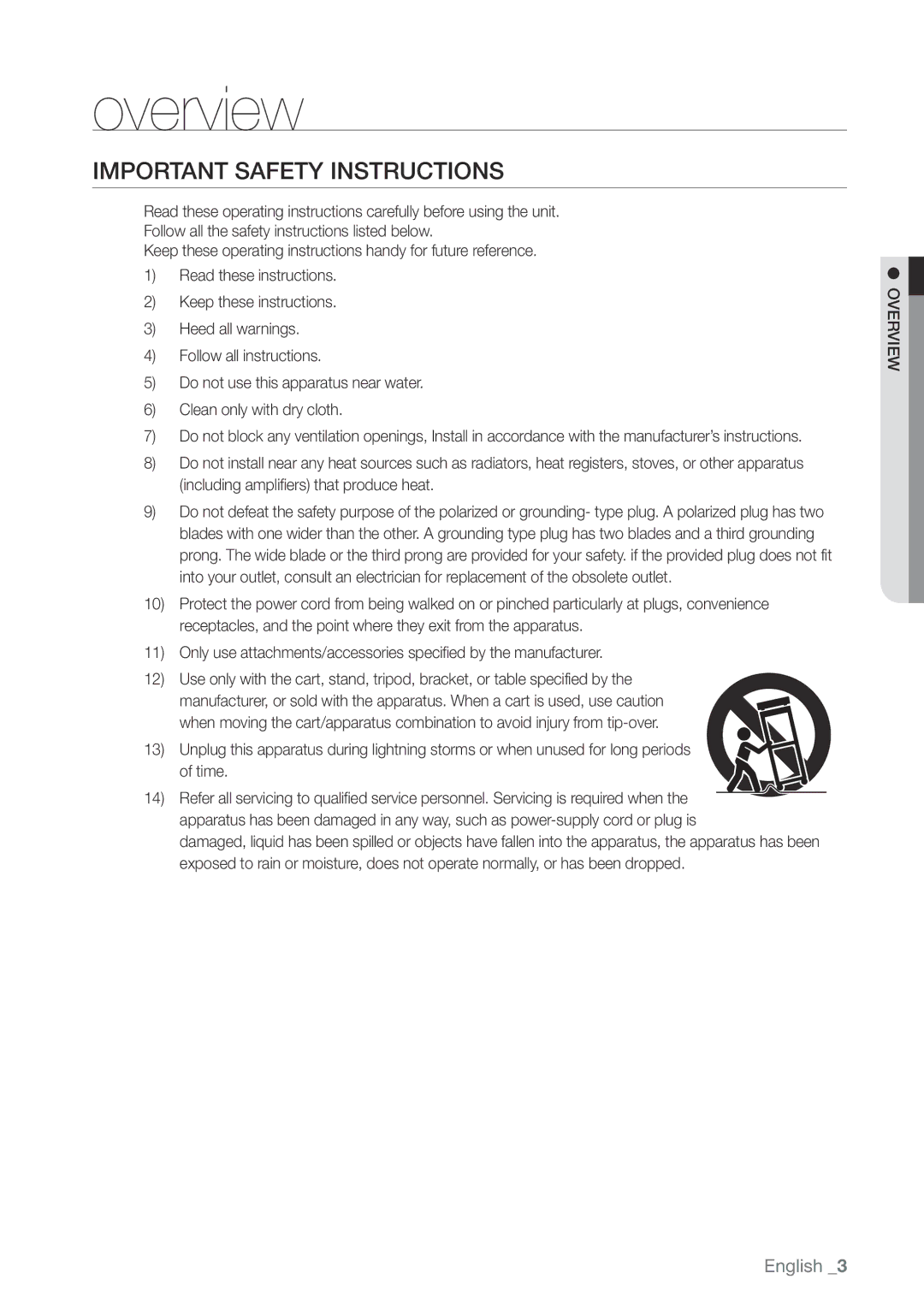 Samsung SDHP4080 user manual Important Safety Instructions, Overview 
