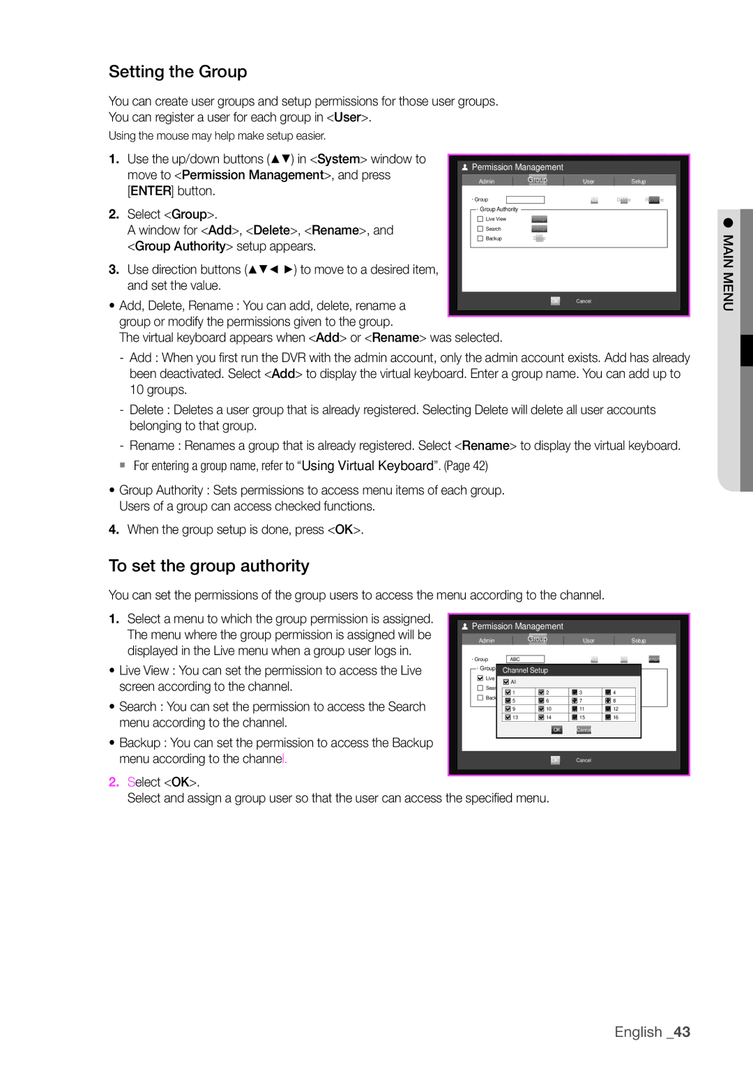 Samsung SDHP4080 user manual Setting the Group, To set the group authority 