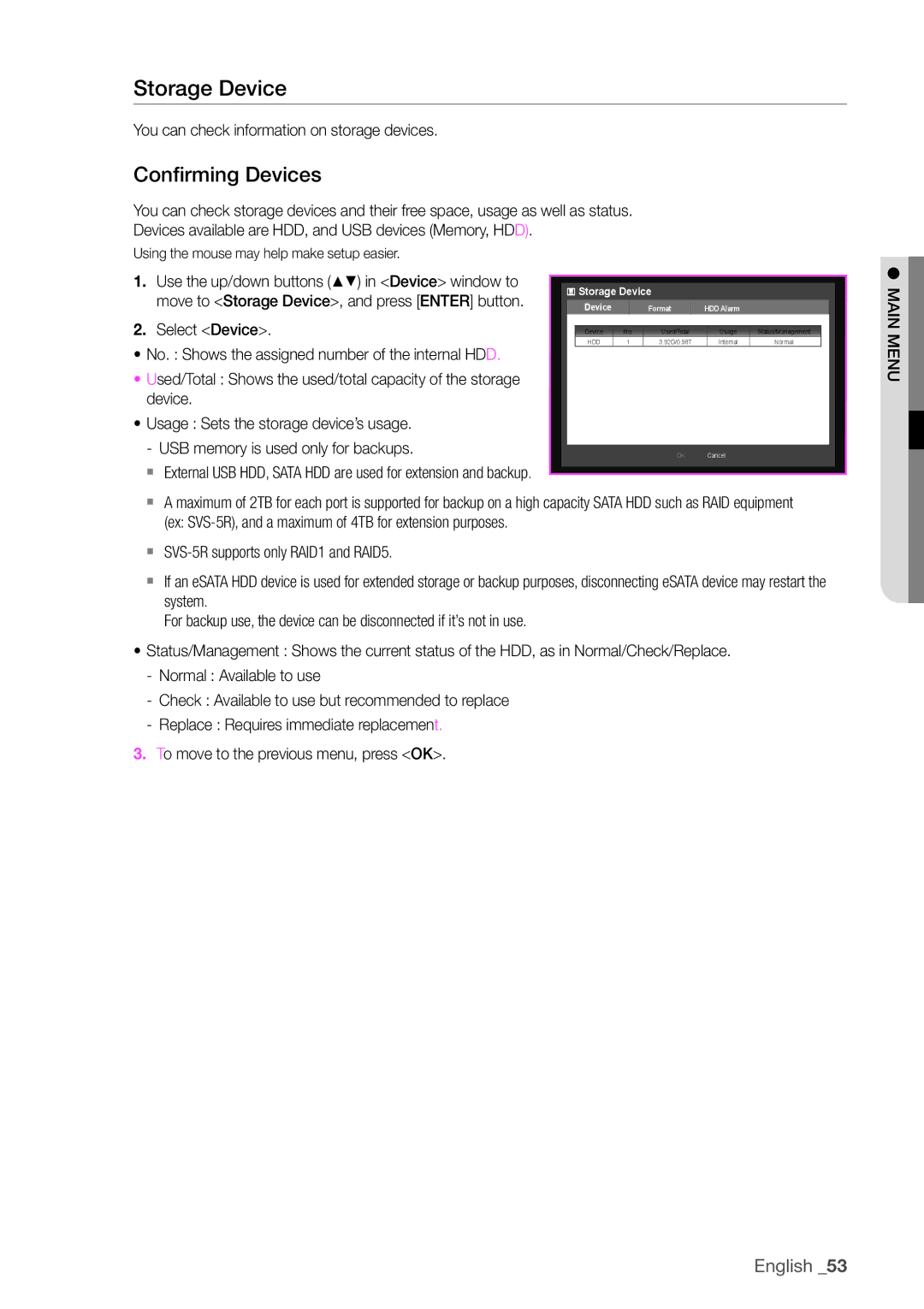 Samsung SDHP4080 user manual Storage Device, Confirming Devices 