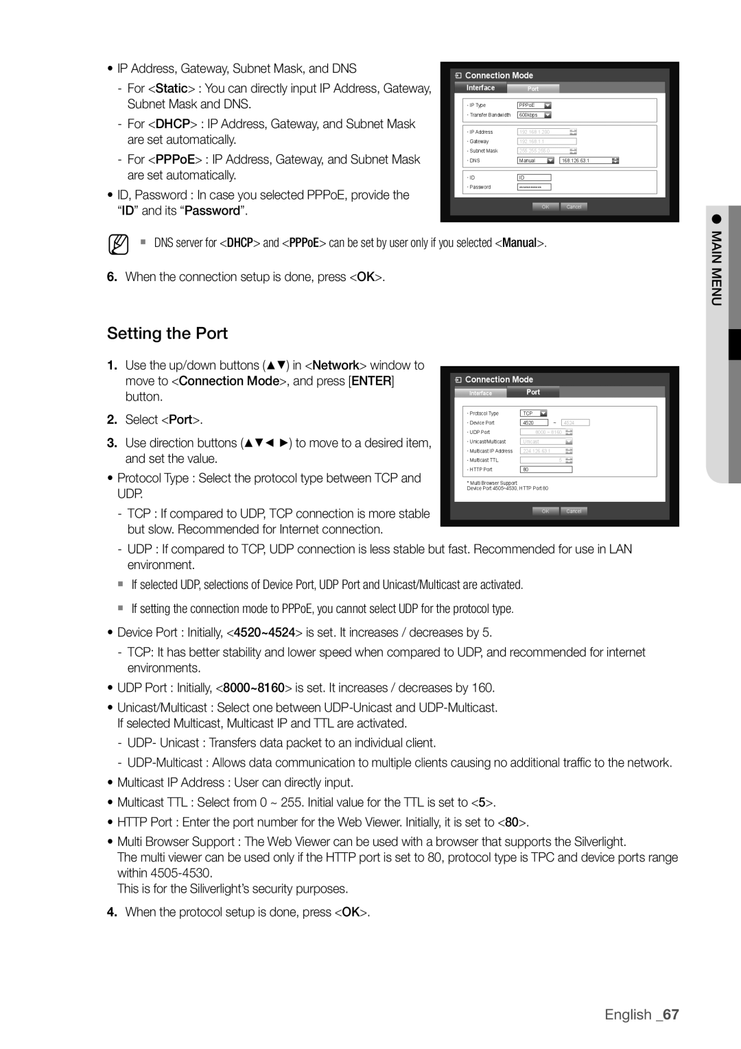 Samsung SDHP4080 user manual Setting the Port, Udp 