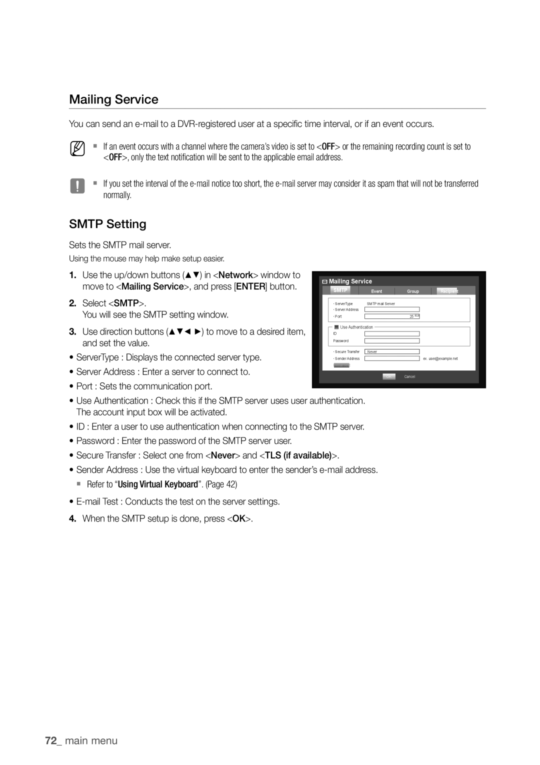 Samsung SDHP4080 user manual Mailing Service, Smtp Setting 