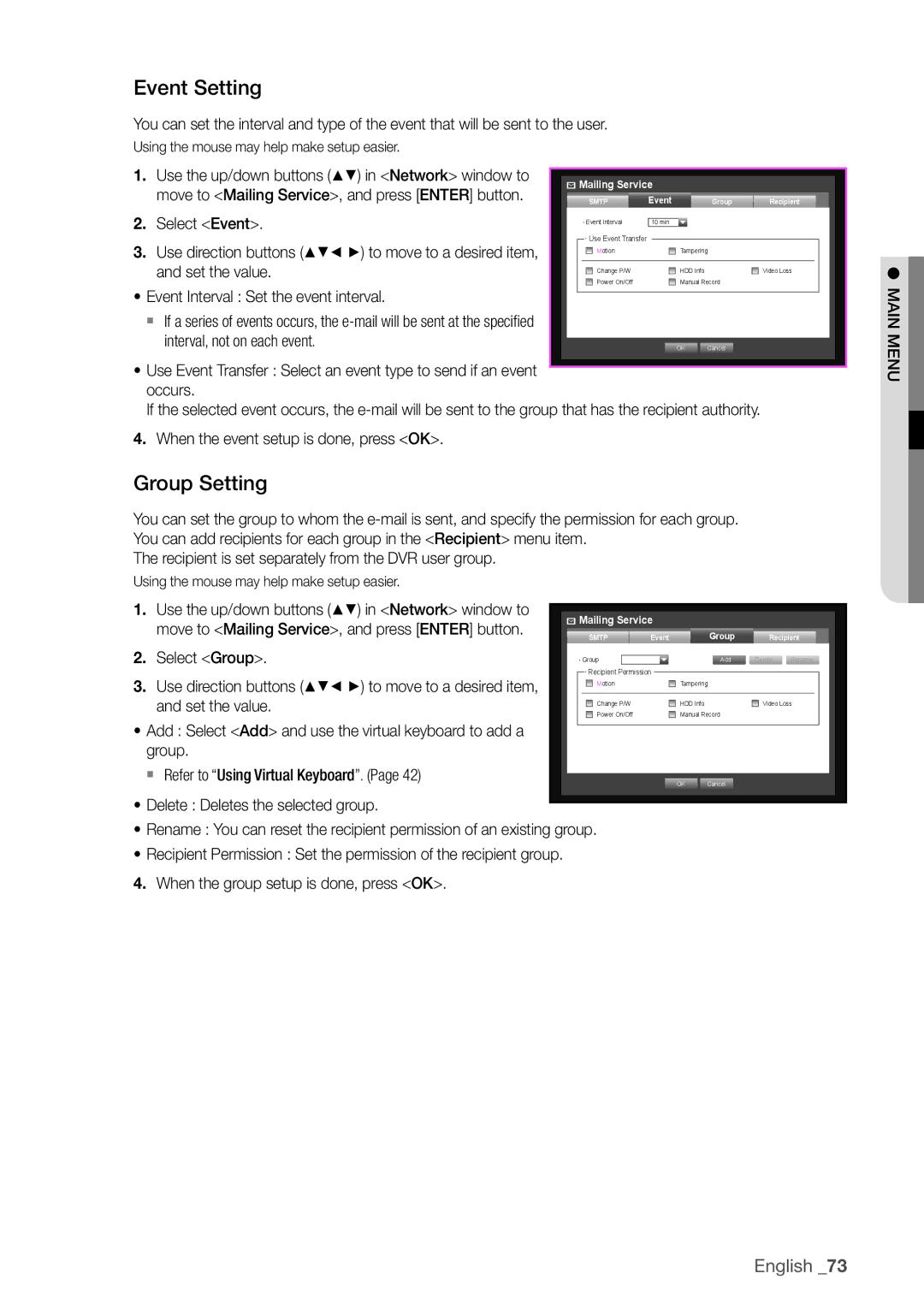 Samsung SDHP4080 user manual Event Setting, Group Setting 