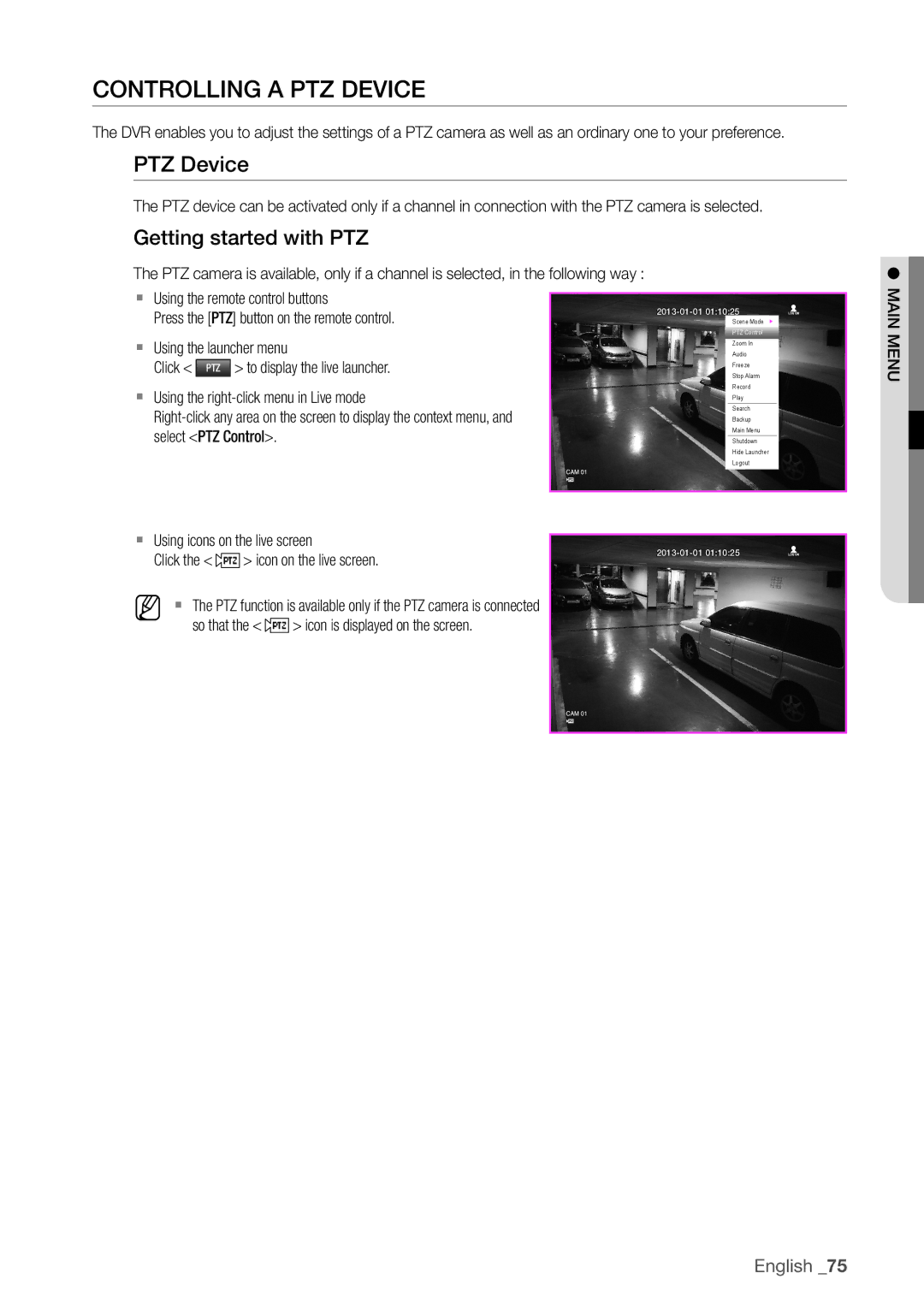 Samsung SDHP4080 user manual Controlling a PTZ device, PTZ Device, Getting started with PTZ 