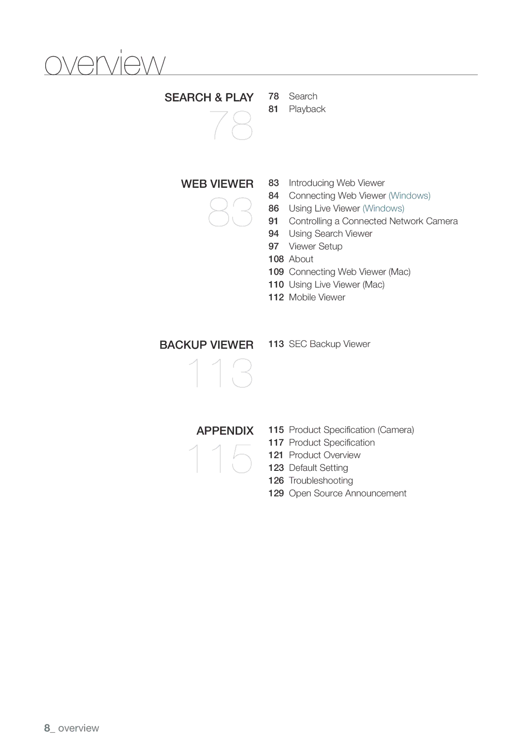 Samsung SDHP4080 user manual Search & play Web viewer, Backup viewer, Appendix 