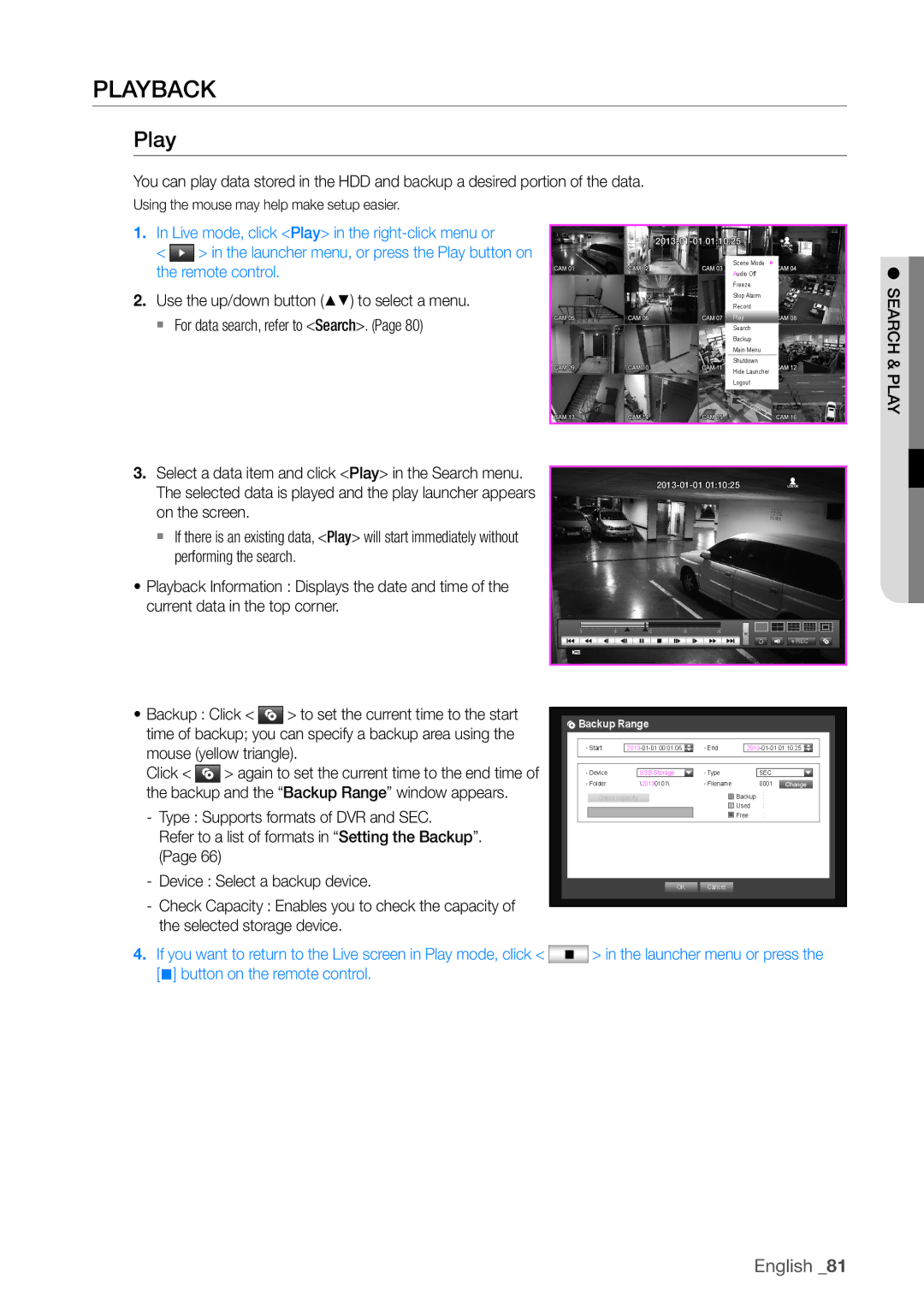 Samsung SDHP4080 user manual Playback 