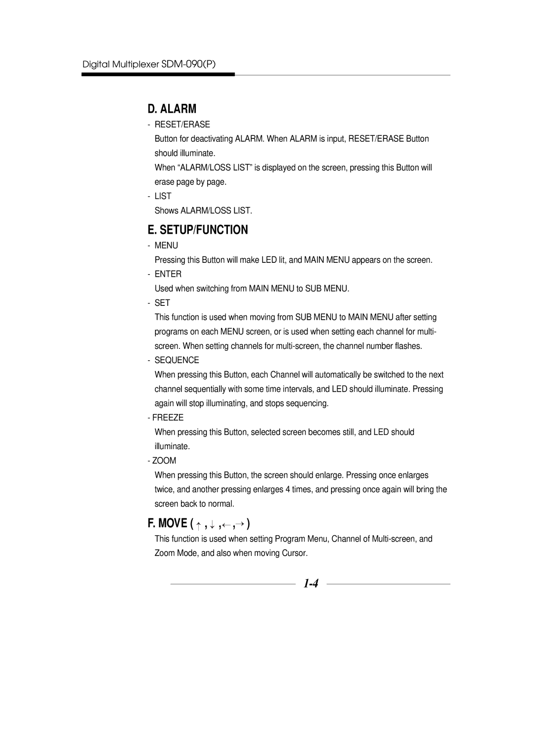 Samsung SDM-090P, SDM-090MP manual Reset/Erase, List, Menu, Enter, Set, Sequence, Freeze, Zoom 