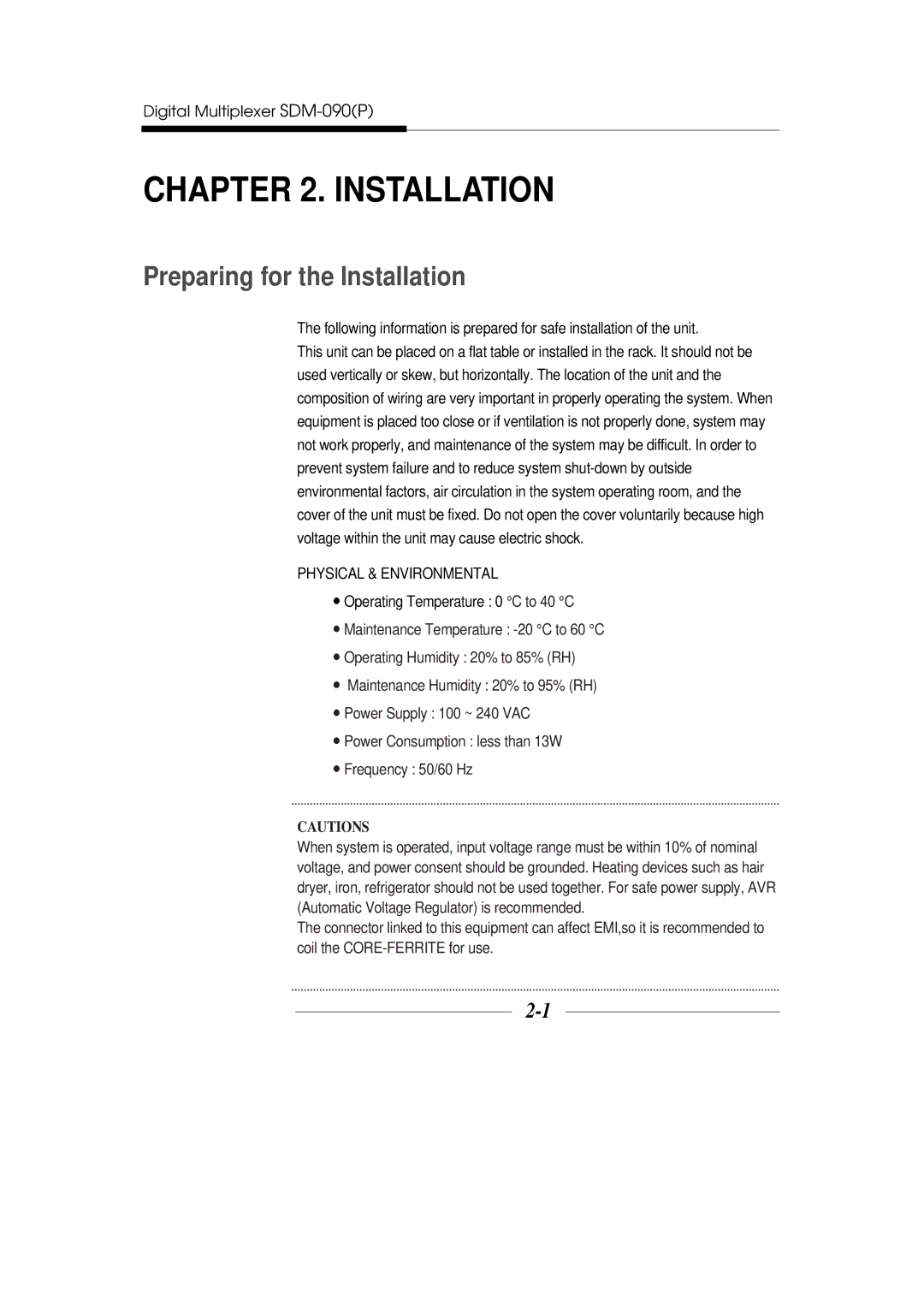 Samsung SDM-090P, SDM-090MP manual Preparing for the Installation, Physical & Environmental 