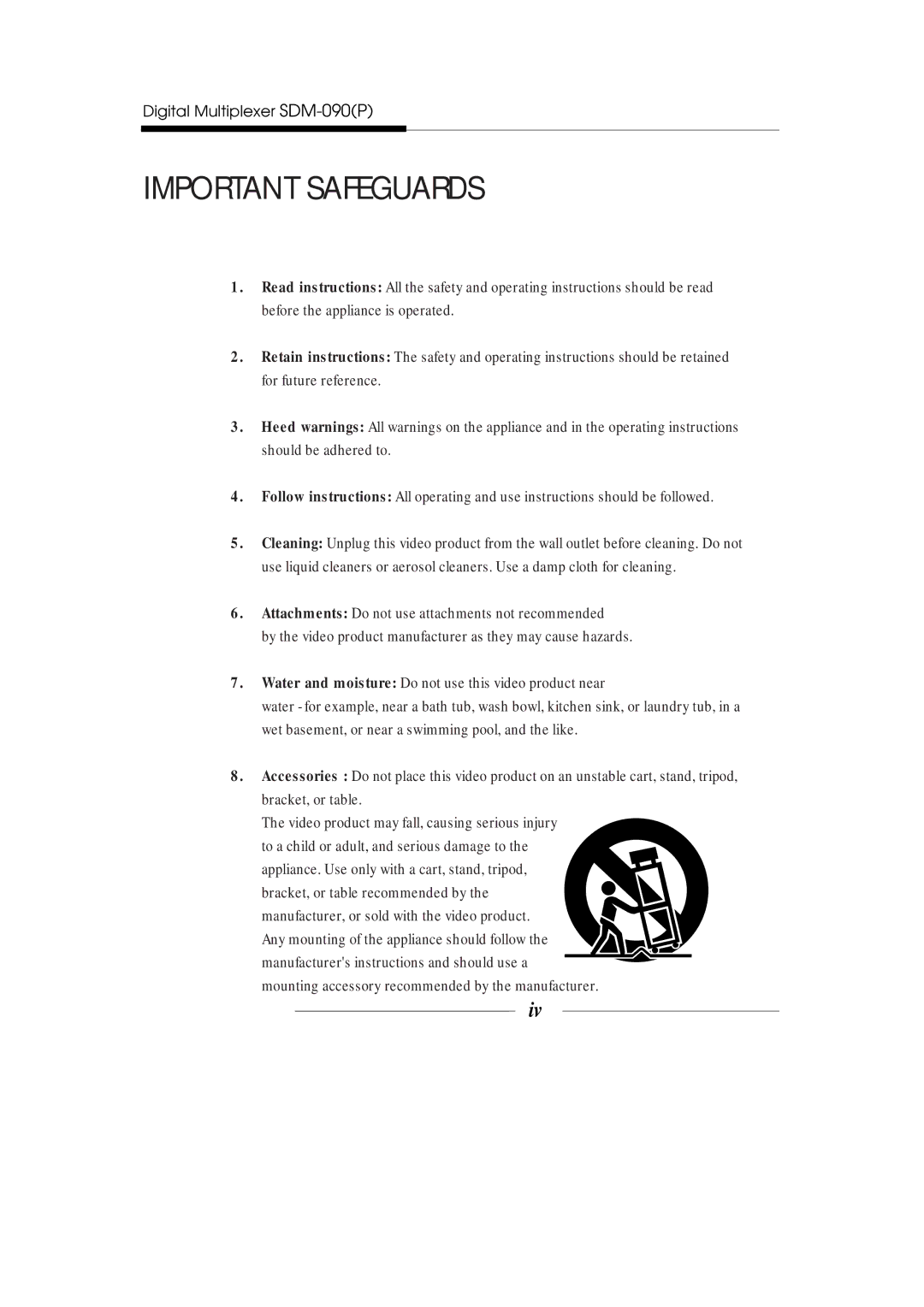 Samsung SDM-090P, SDM-090MP manual Important Safeguards 