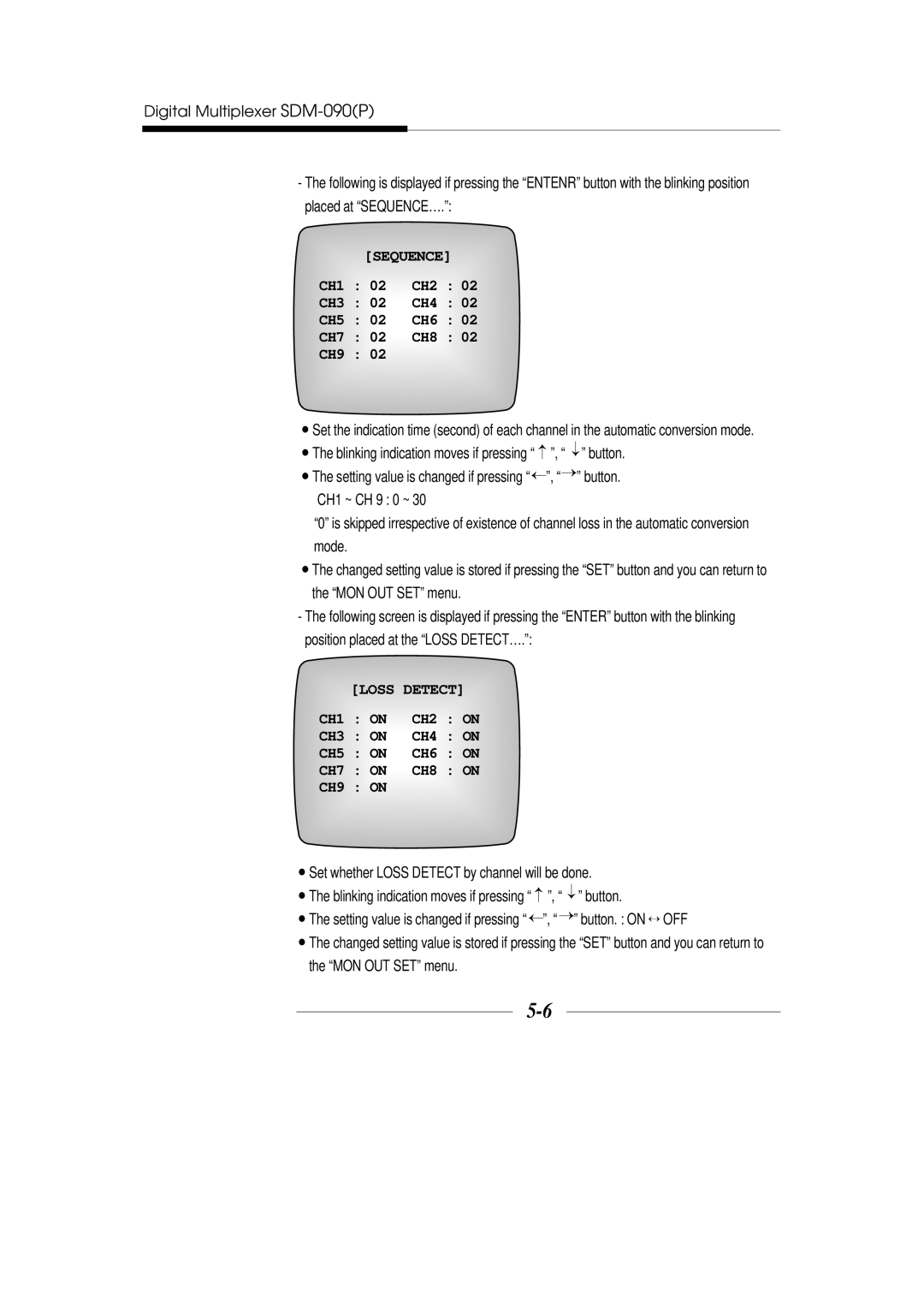 Samsung SDM-090P, SDM-090MP manual Sequence, CH1 02 CH2 CH3 02 CH4 CH5 02 CH6 CH7 02 CH8 CH9 