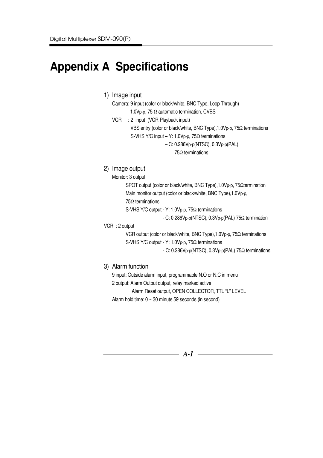 Samsung SDM-090MP, SDM-090P manual Appendix a Specifications 