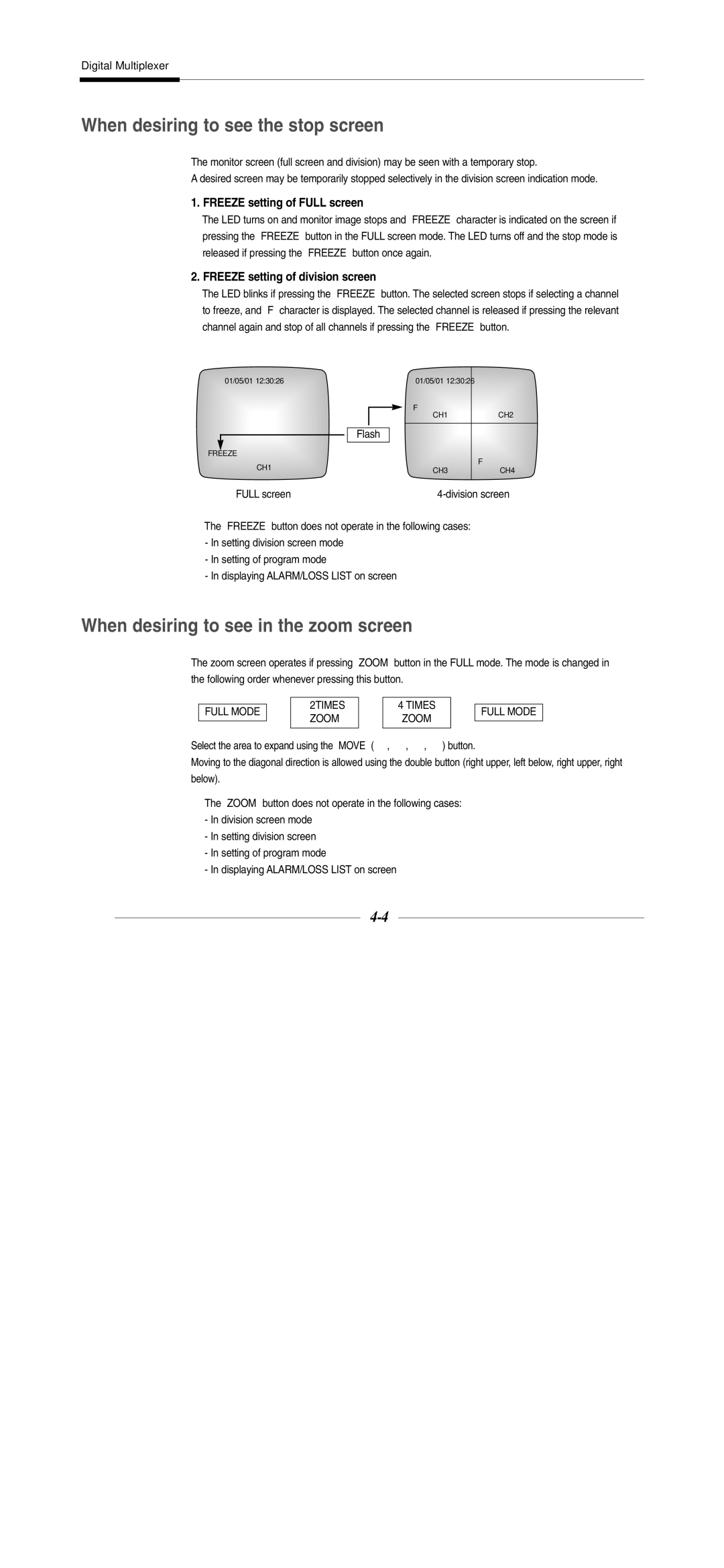 Samsung SDM-160P, SDM-160MP, SDM-090P manual When desiring to see the stop screen, When desiring to see in the zoom screen 