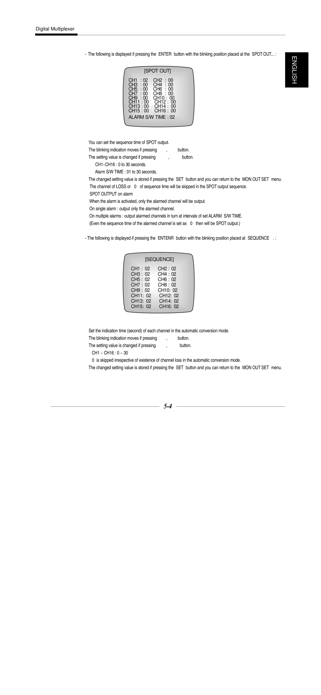 Samsung SDM-160MP, SDM-160P, SDM-090P manual Alarm S/W Time, Sequence 