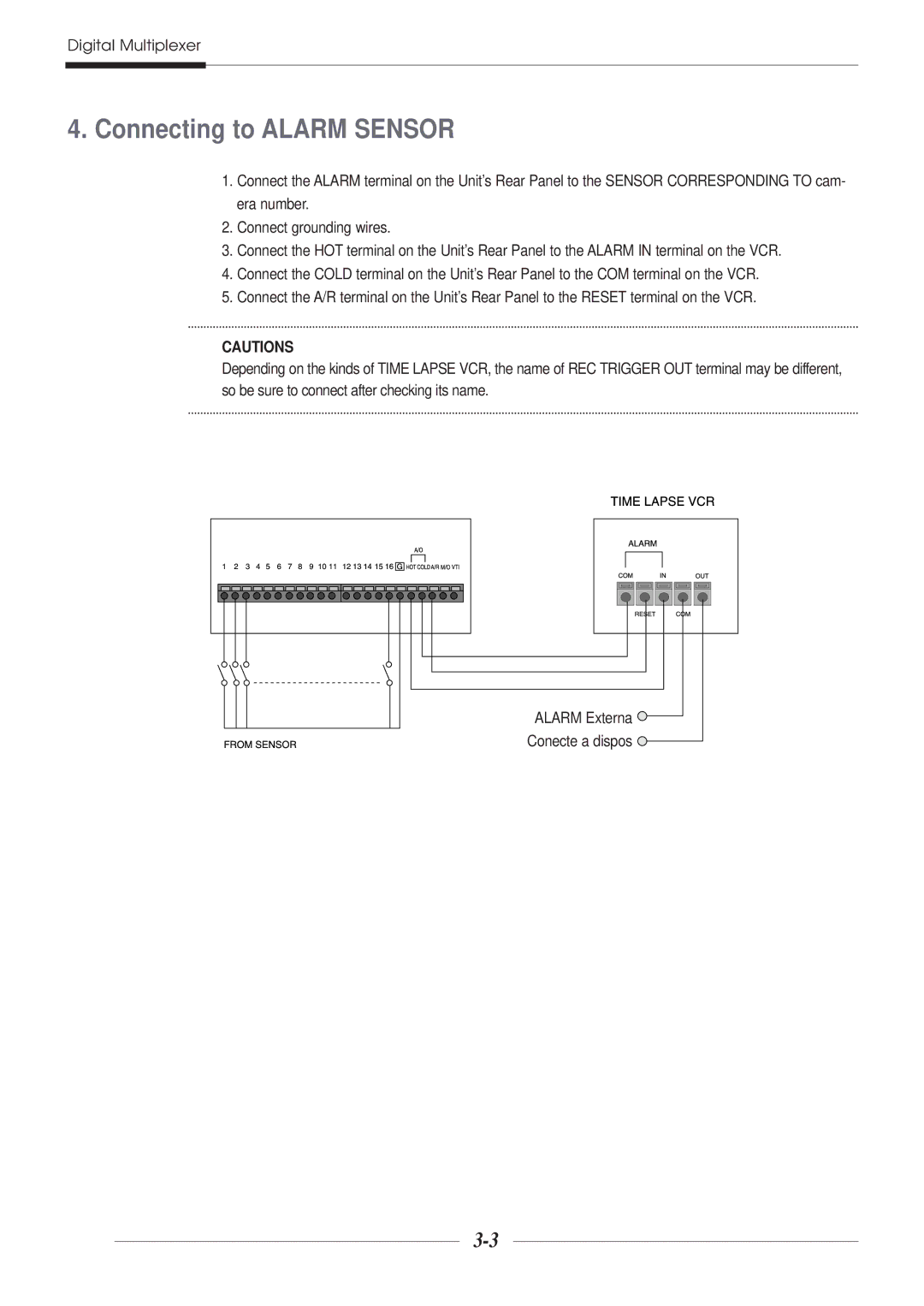 Samsung SDM-160N manual Connecting to Alarm Sensor 