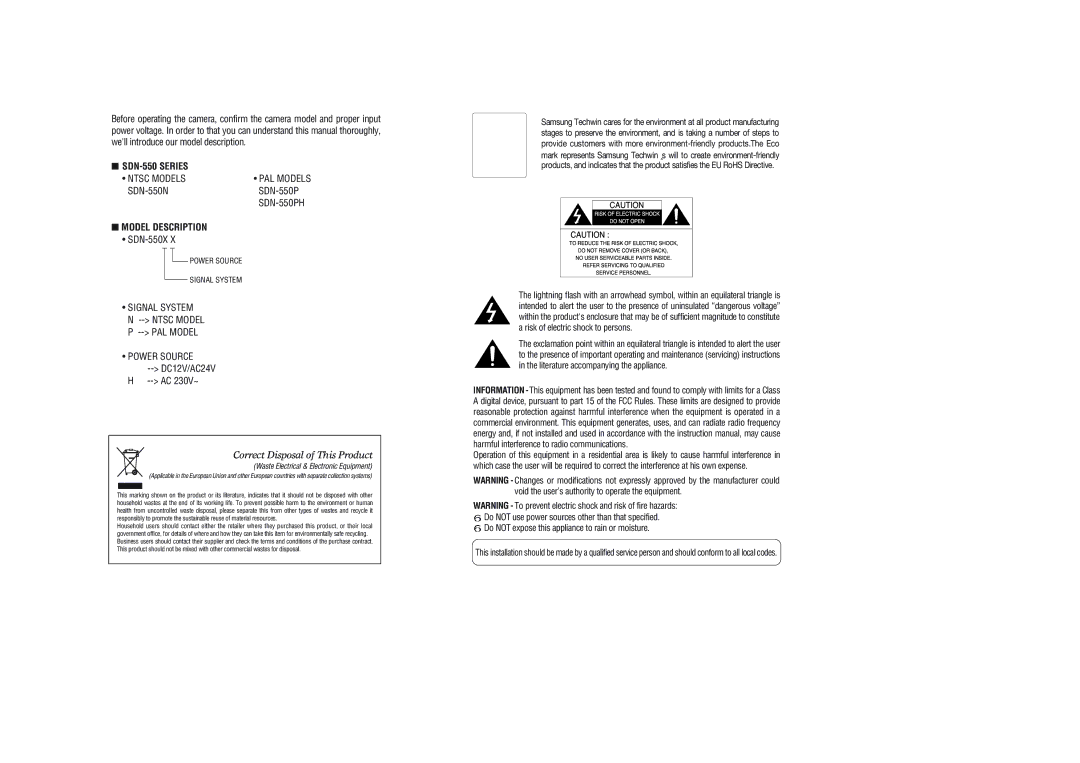 Samsung user manual SDN-550 Series, SDN-550N SDN-550P, Model Description, SDN-550X 