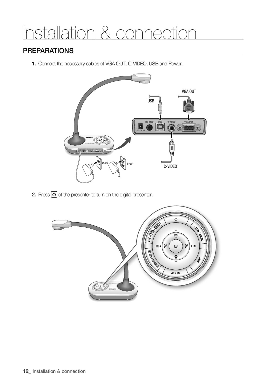 Samsung SDP-760 user manual Preparations, Press of the presenter to turn on the digital presenter 