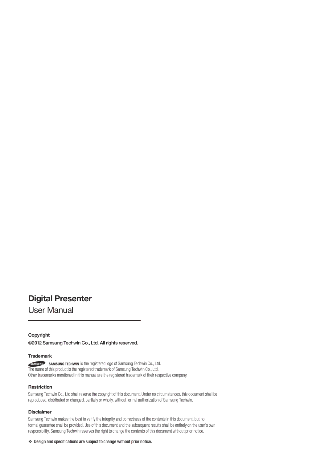 Samsung SDP-760 user manual Digital Presenter 