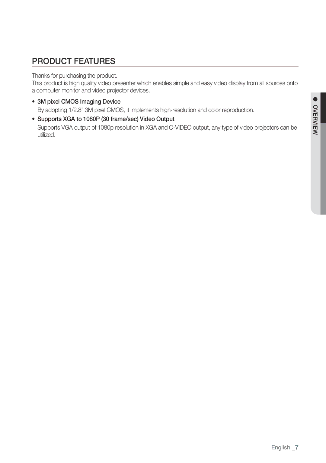 Samsung SDP-760 user manual Product Features 