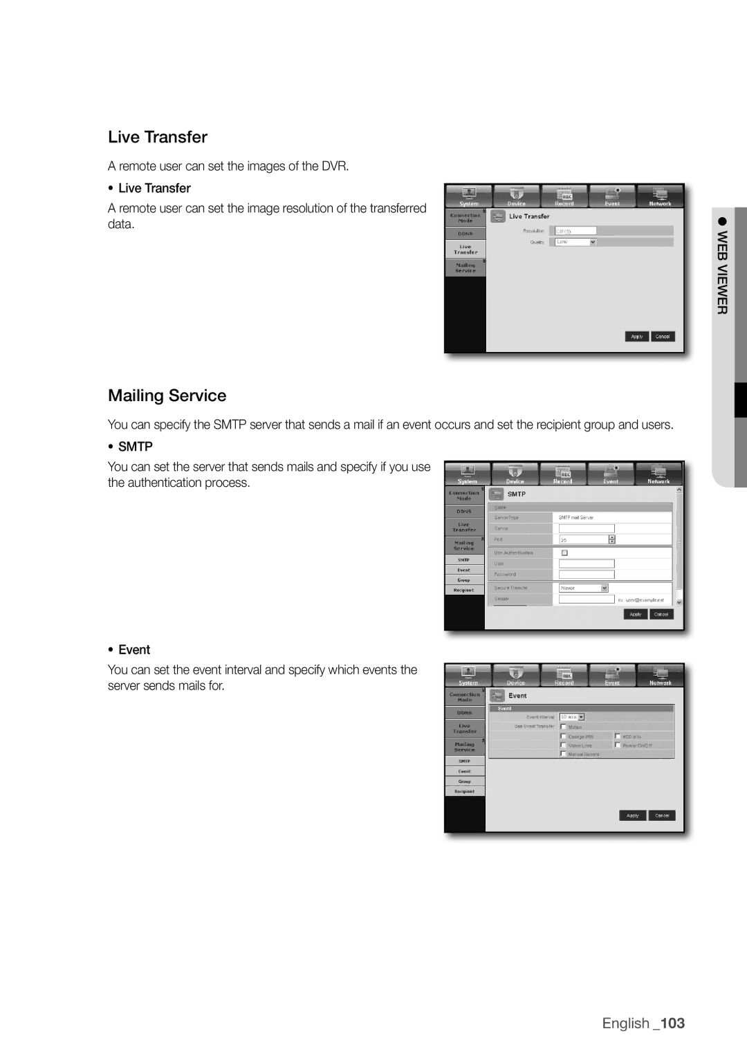 Samsung SDR3100 user manual Live transfer, Mailing Service 